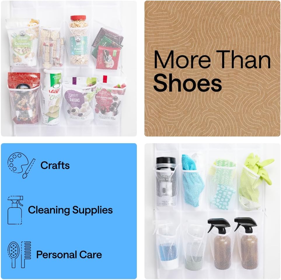 Detalle 2 de Gorilla Grip Over-the-Door Shoe Organizer (24 Mesh Pockets) — White, up to 40 lbs