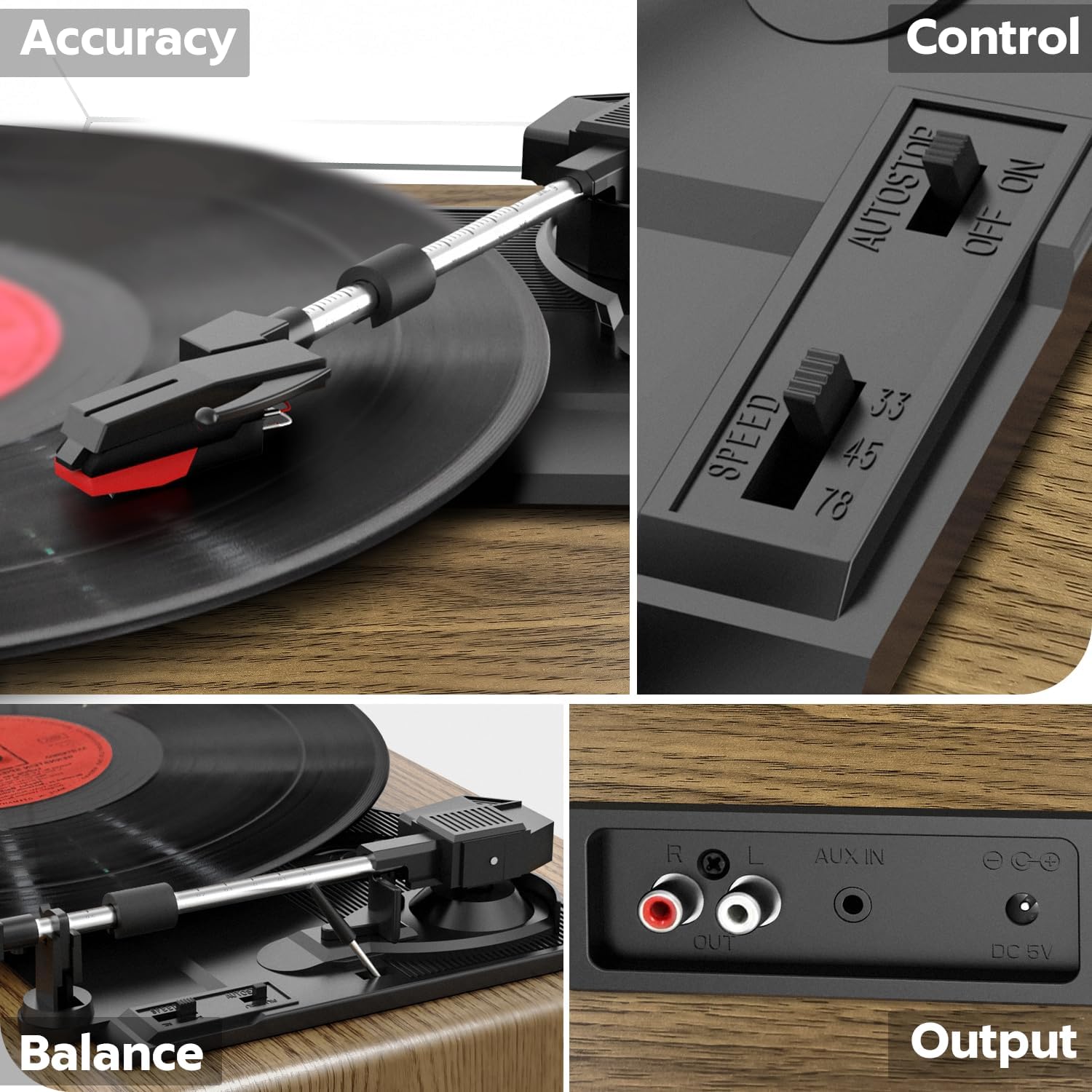 Thumbnail 4 de FYDEE Platine Vinyle Tourne-Disque Bluetooth 3 vitesses