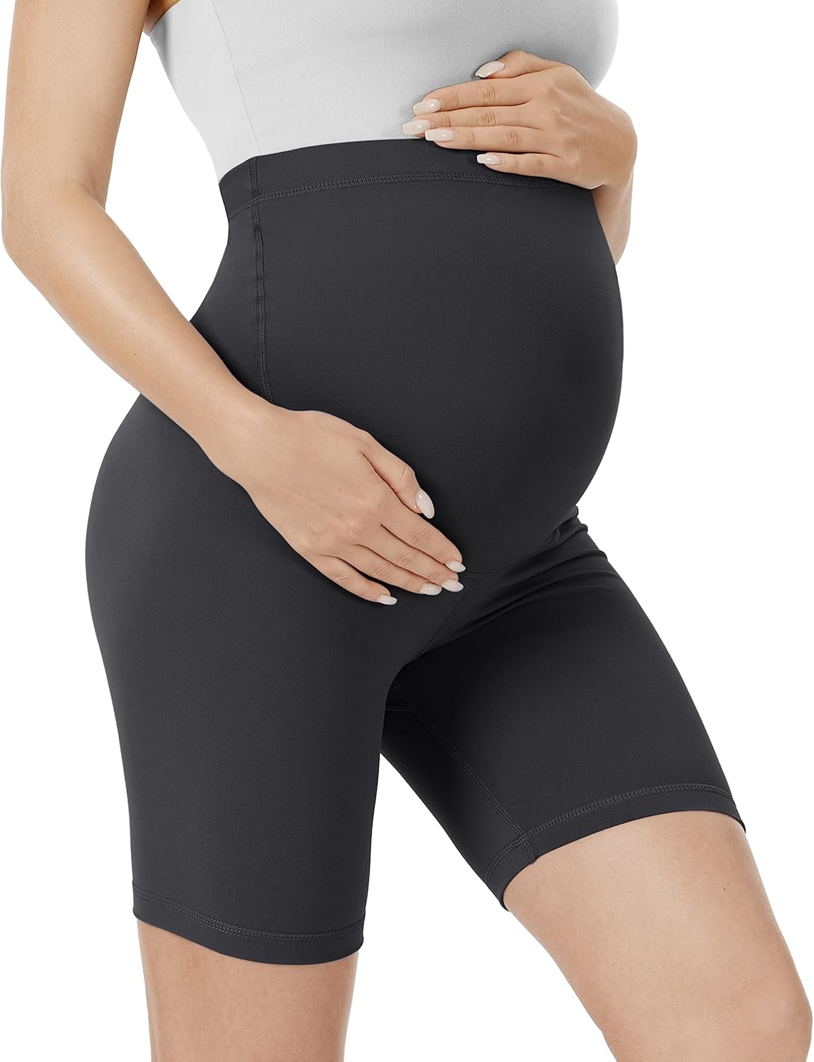 Detalle de VALANDY Creamlush Maternity Shorts Over The Belly – Comfortable, Supportive Biker Shorts for Pregnancy (S-XL)