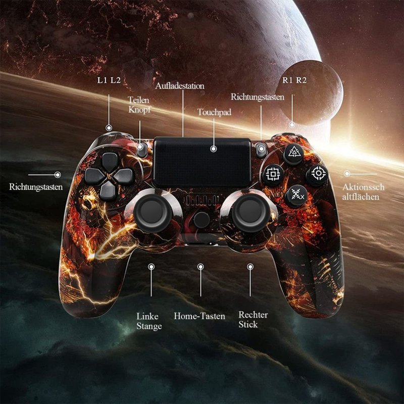 Thumbnail 3 de Kinsi P4YXSB Gamepad para PS4 Fantasma de Fuego — mando inalámbrico con vibración y batería de 600 mAh