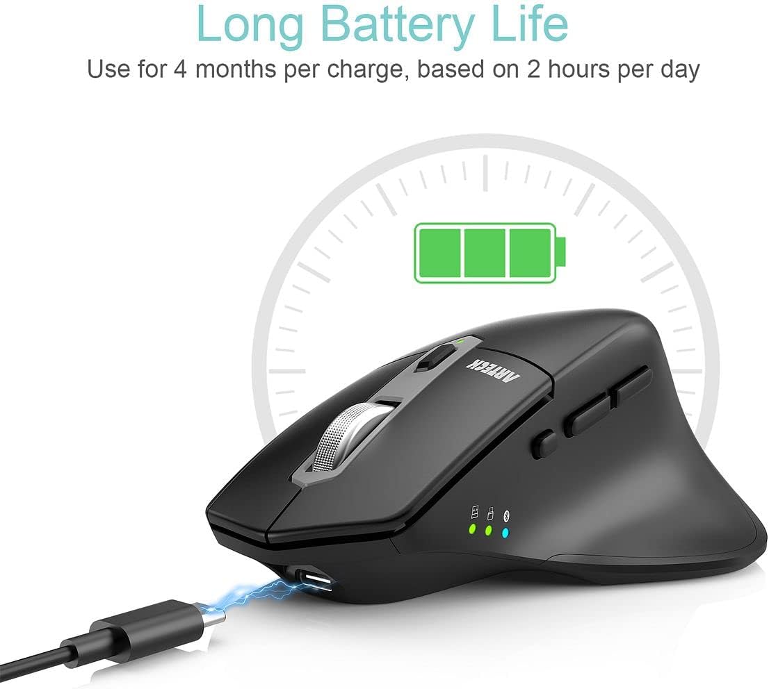 Thumbnail 4 de Arteck MD172 Multi-Device Wireless Bluetooth Mouse (Nano USB-A & USB-C receivers) – silent, rechargeable ergonomic right-hand mouse