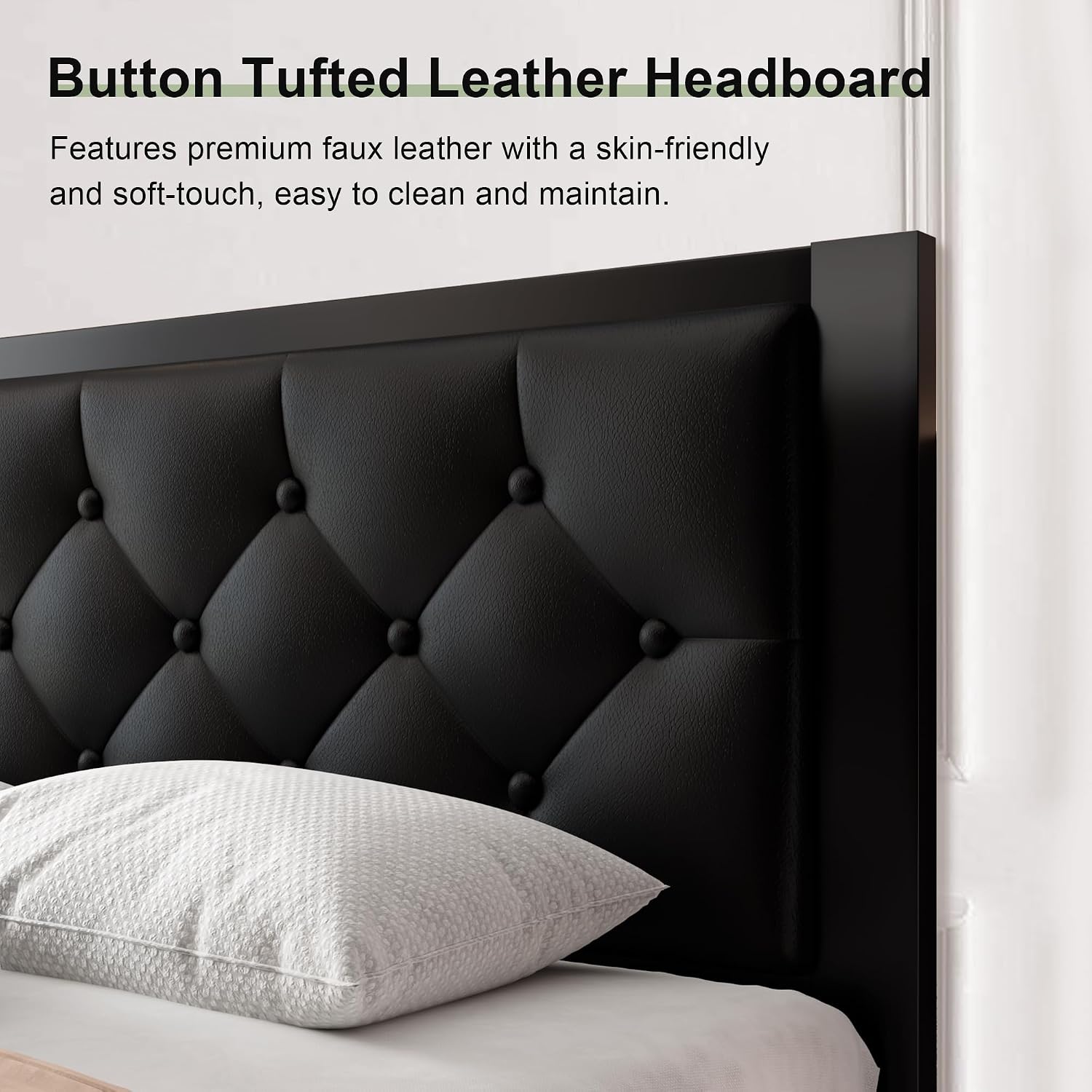 Detalle de Feonase 682A3 Queen Platform Bed Frame with Tufted Headboard and 12-Inch Storage