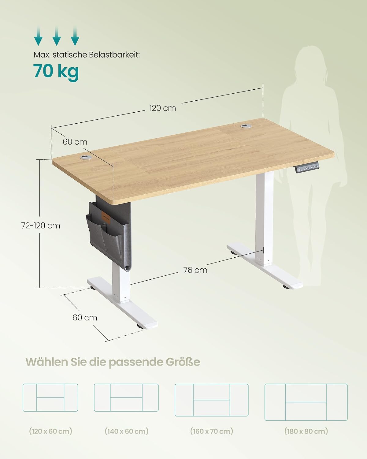 Detalle de SONGMICS elektrisch höhenverstellbarer Schreibtisch LSD015W02, 120 x 60 cm stufenlos, mit Memory-Funktion