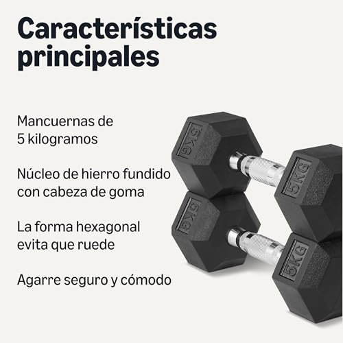 Thumbnail 1 de Amazon Basics Set de mancuernas hexagonales de 5 kg (par) con recubrimiento de goma