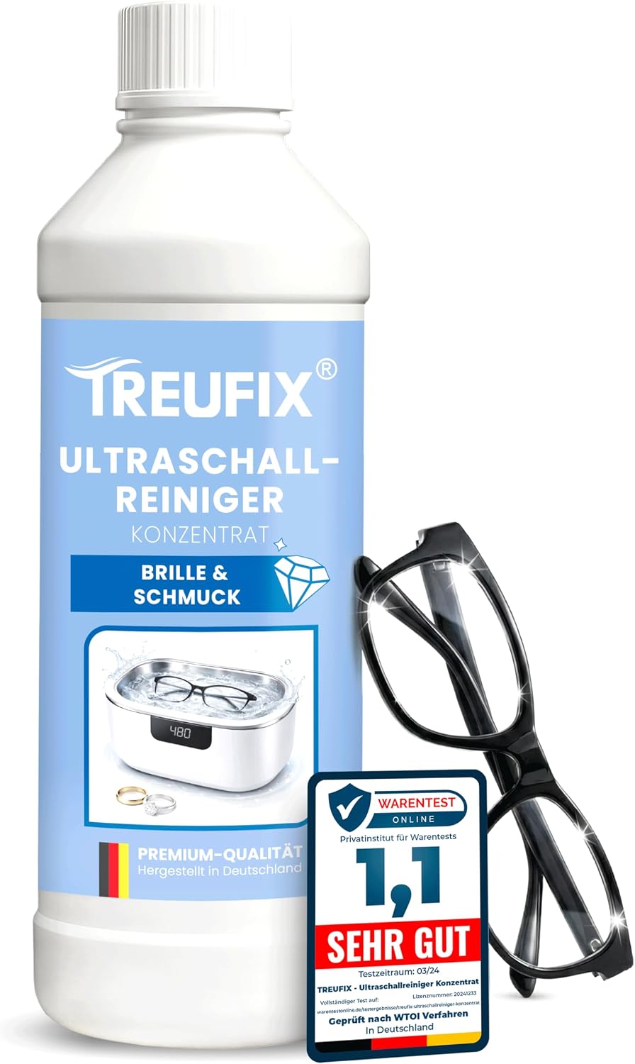 Detalle de Treufix Ultraschallreiniger Konzentrat – Brillen- & Schmuckreiniger, 750 ml, Made in Germany