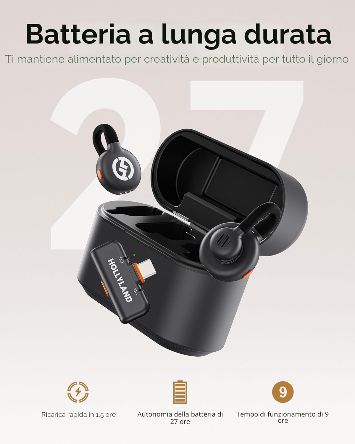 Thumbnail 5 de Hollyland Lark M2S Combo (Camera RX+USB-C RX+ Lightning) microfono lavalier wireless per iPhone, camera, Android e PC