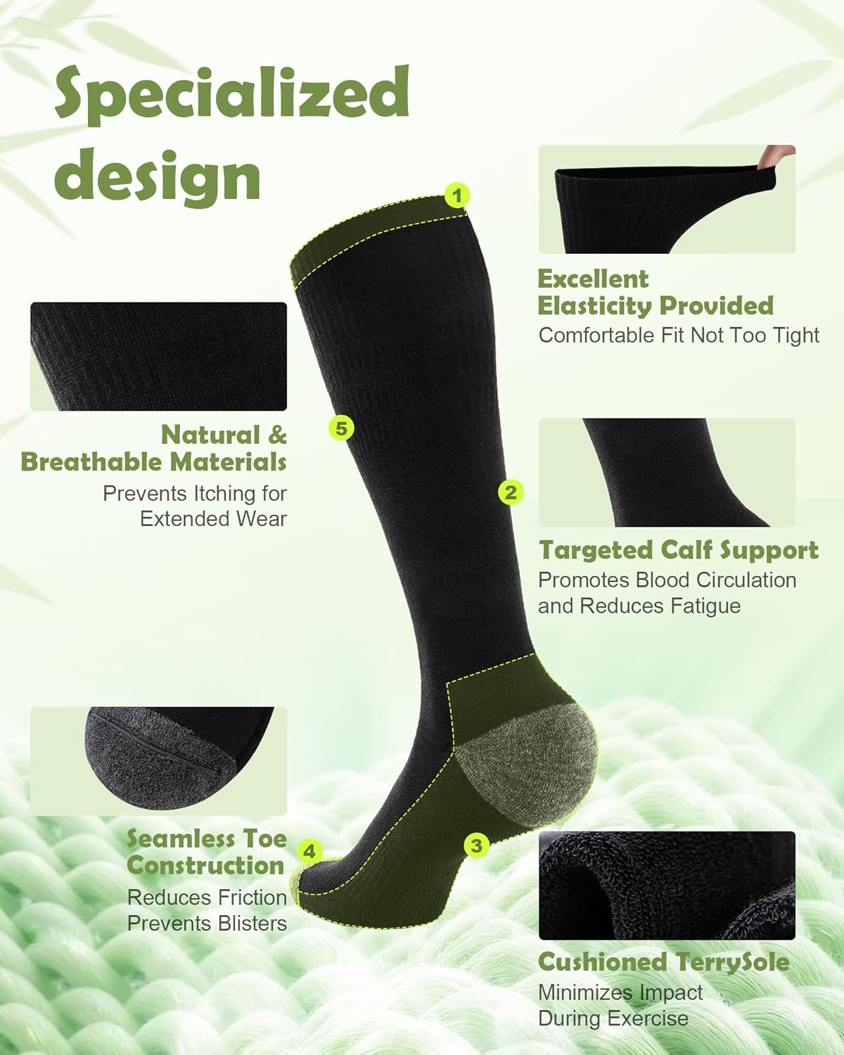 Thumbnail 3 de SukModen Bamboo Compression Socks for Women & Men – 2 Pairs, 15–20mmHg Knee-High Support