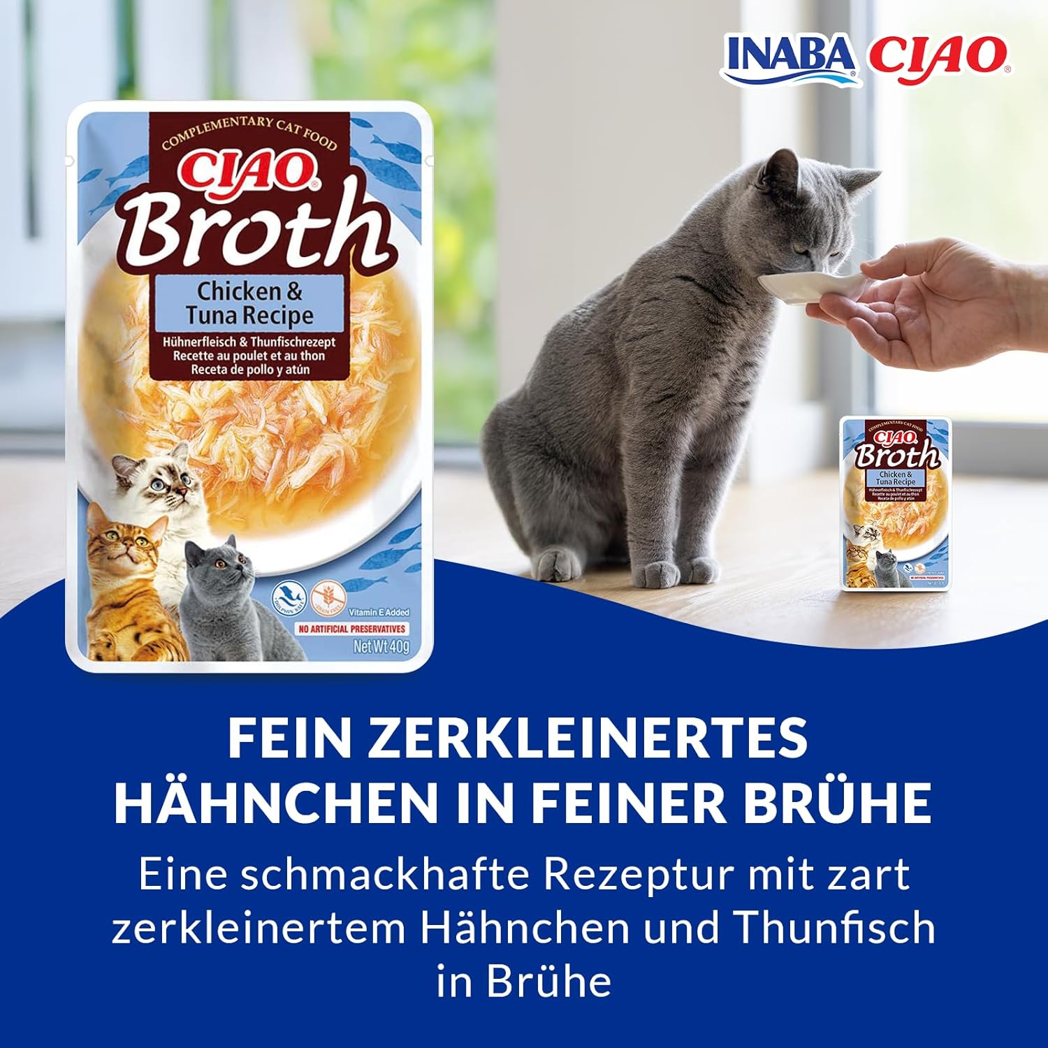 Thumbnail 1 de INABA Ciao Broth Nassfutter für Katzen – getreide- & zuckerfrei, mit 15% Hühnerfleisch und 15% Thunfisch (40 g, 12er Pack)
