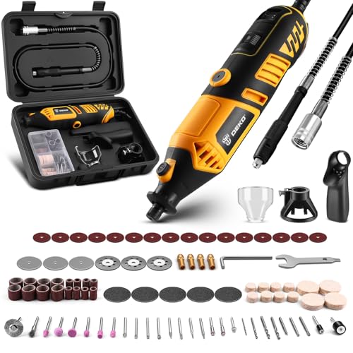 Detalle de DEKOPRO 170W Kit de Herramientas de Amoladora Pequeña 220V: Conjunto completo de accesorios para cortar, pulir y tallar