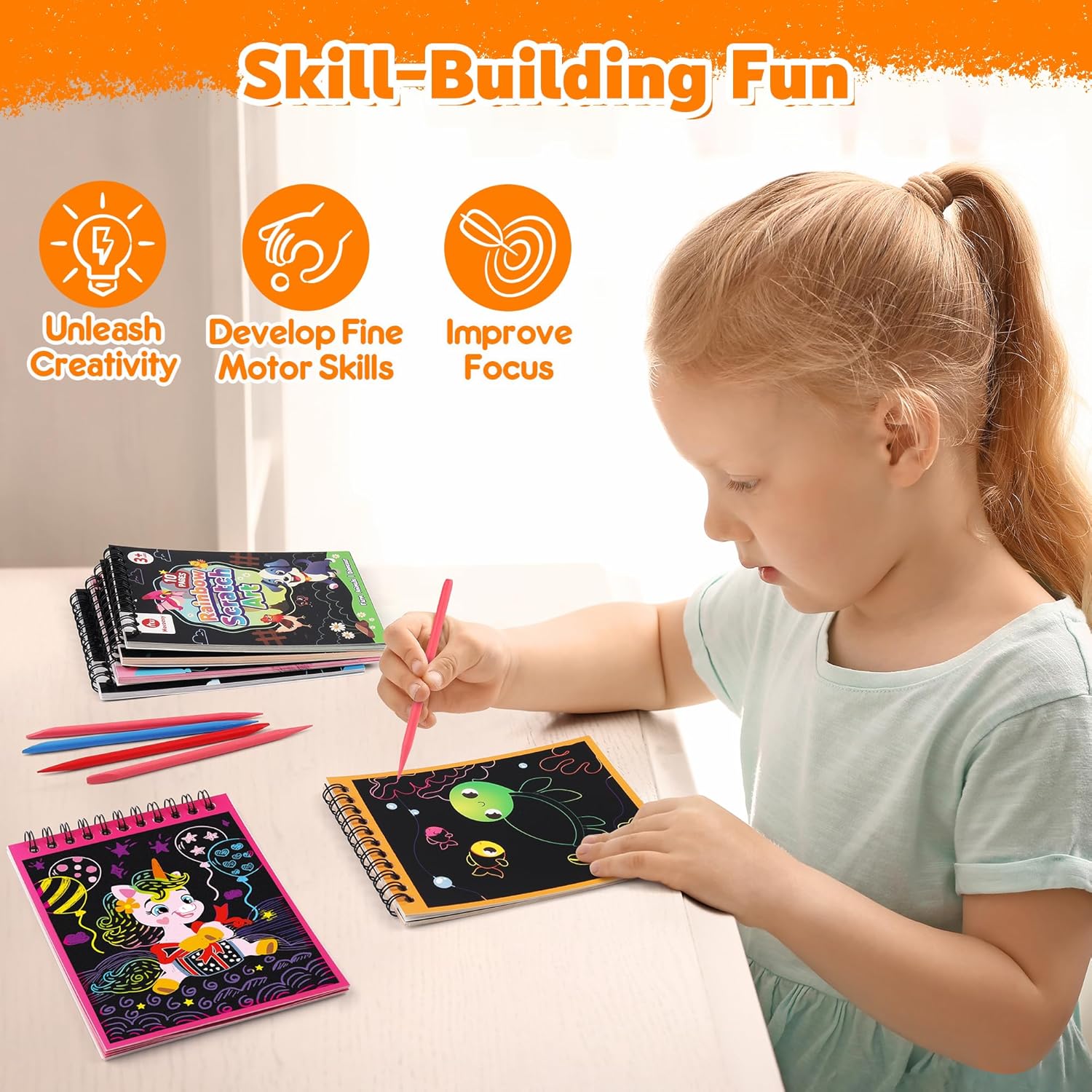 Thumbnail 5 de Mocoosy 24-Pack Scratch Art Party Favors for Kids (Rainbow Scratch Notebooks, Ages 4–8/12)