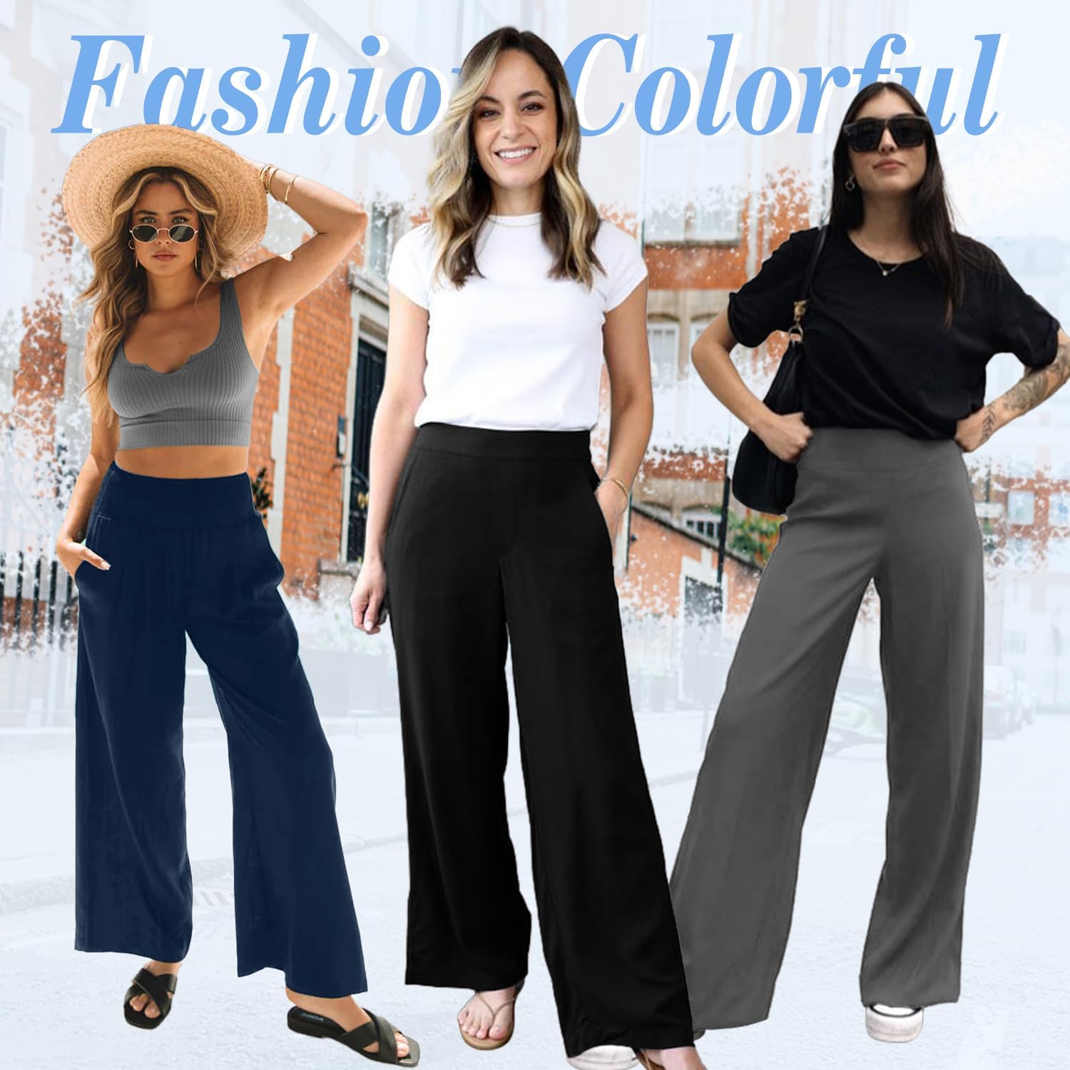Detalle 2 de we fleece Women's Wide Leg Pants with Pockets, High-Waisted Palazzo Sweatpants