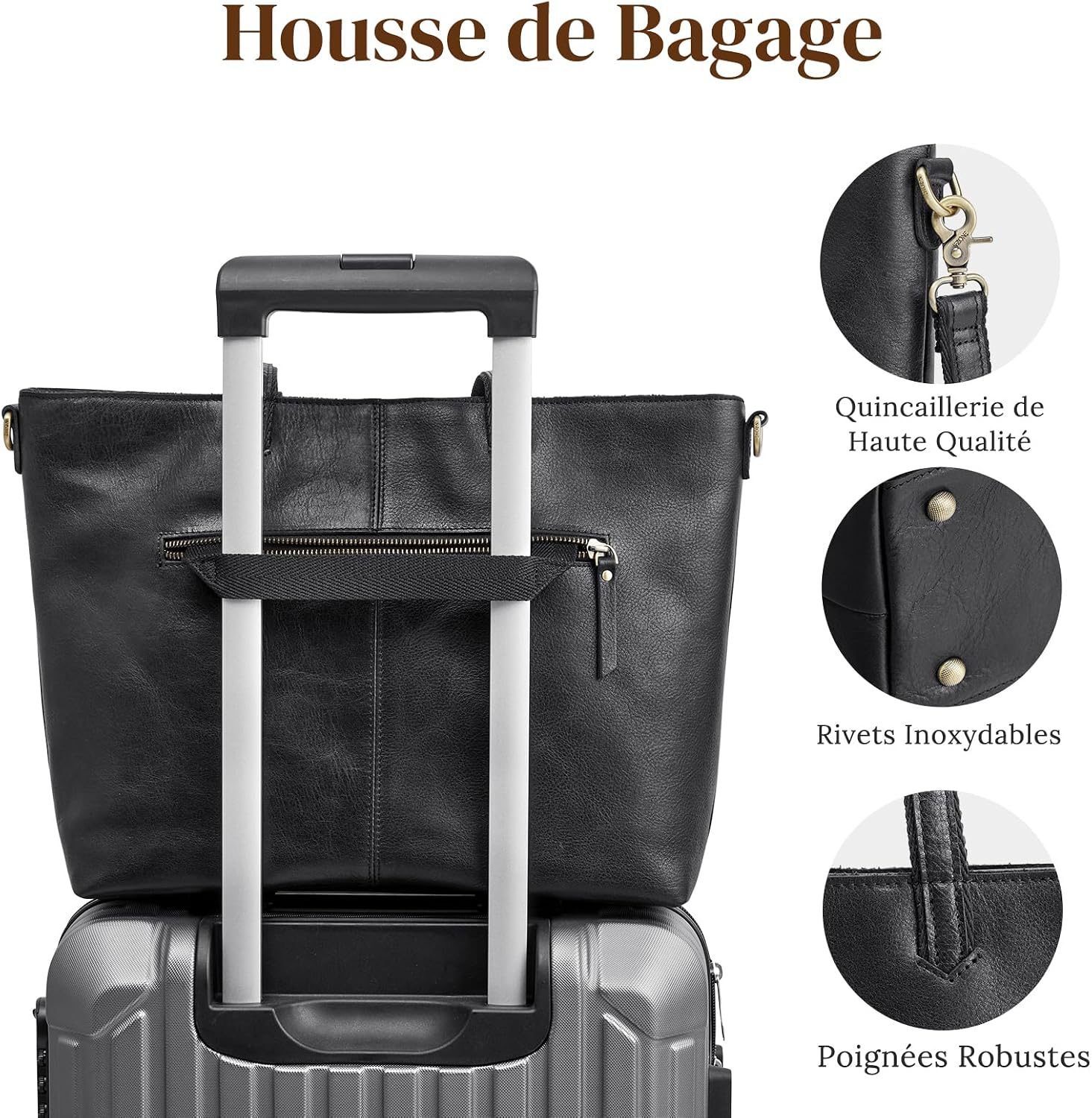 Detalle de S-ZONE Lot de 2 grands sacs fourre-tout en cuir pour femme : organisation élégante et polyvalente