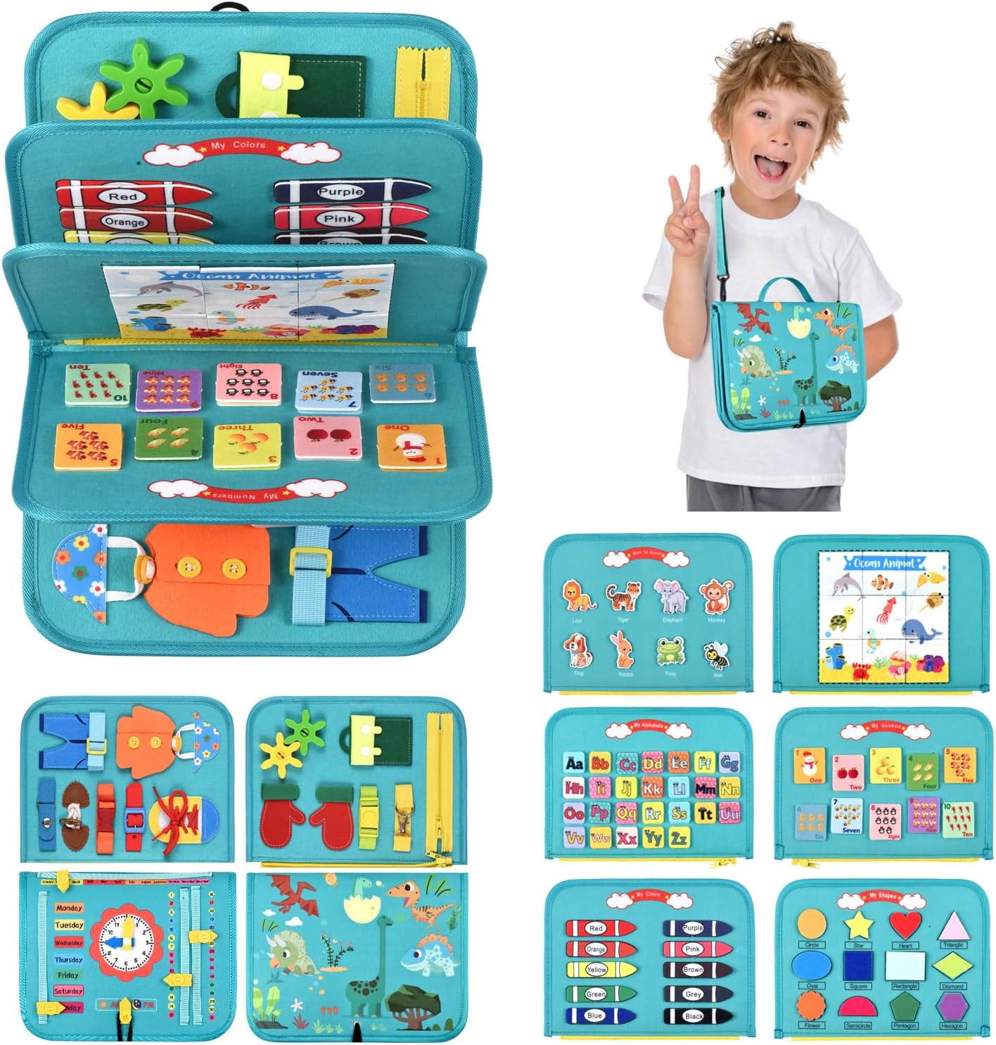 VISATOR Busy Board Montessori 8‑piece sensory toys 🎲