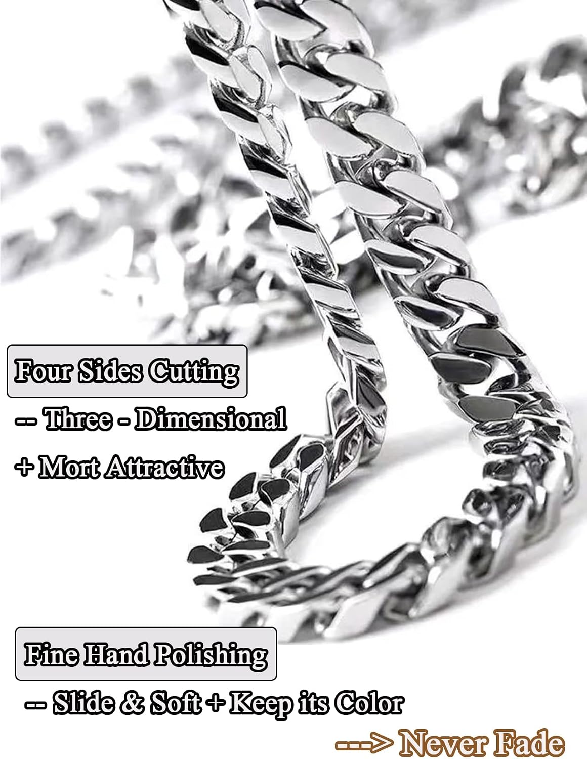 Detalle 2 de Inscca Kette Herren Edelstahl Massiv – Kubanische Panzerkette 13 mm, 70 cm, 316L Chirurgenstahl