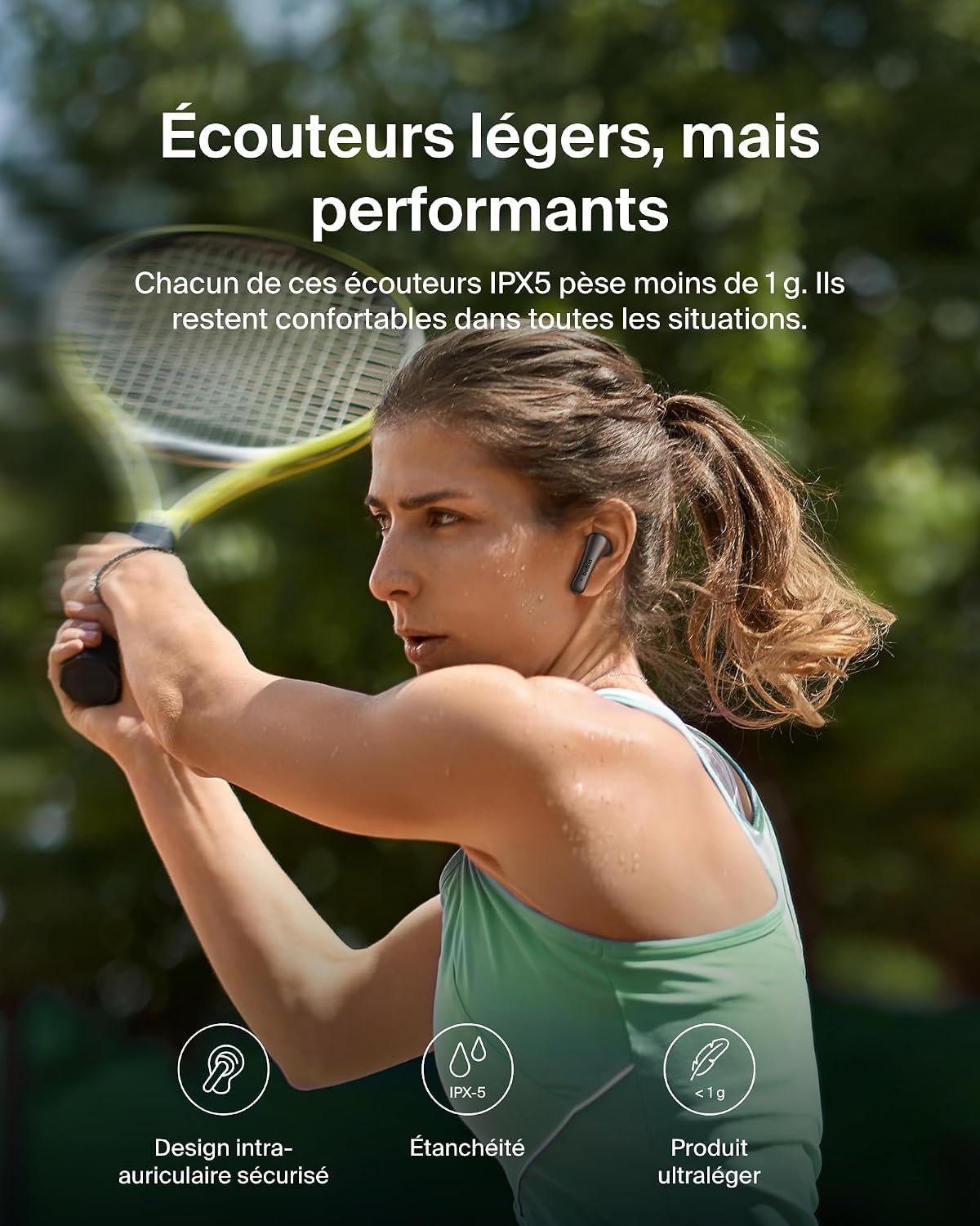 Detalle de Belkin SoundForm Rhythm True Wireless-oordopjes met ANC, multipoint en 28 uur batterijduur