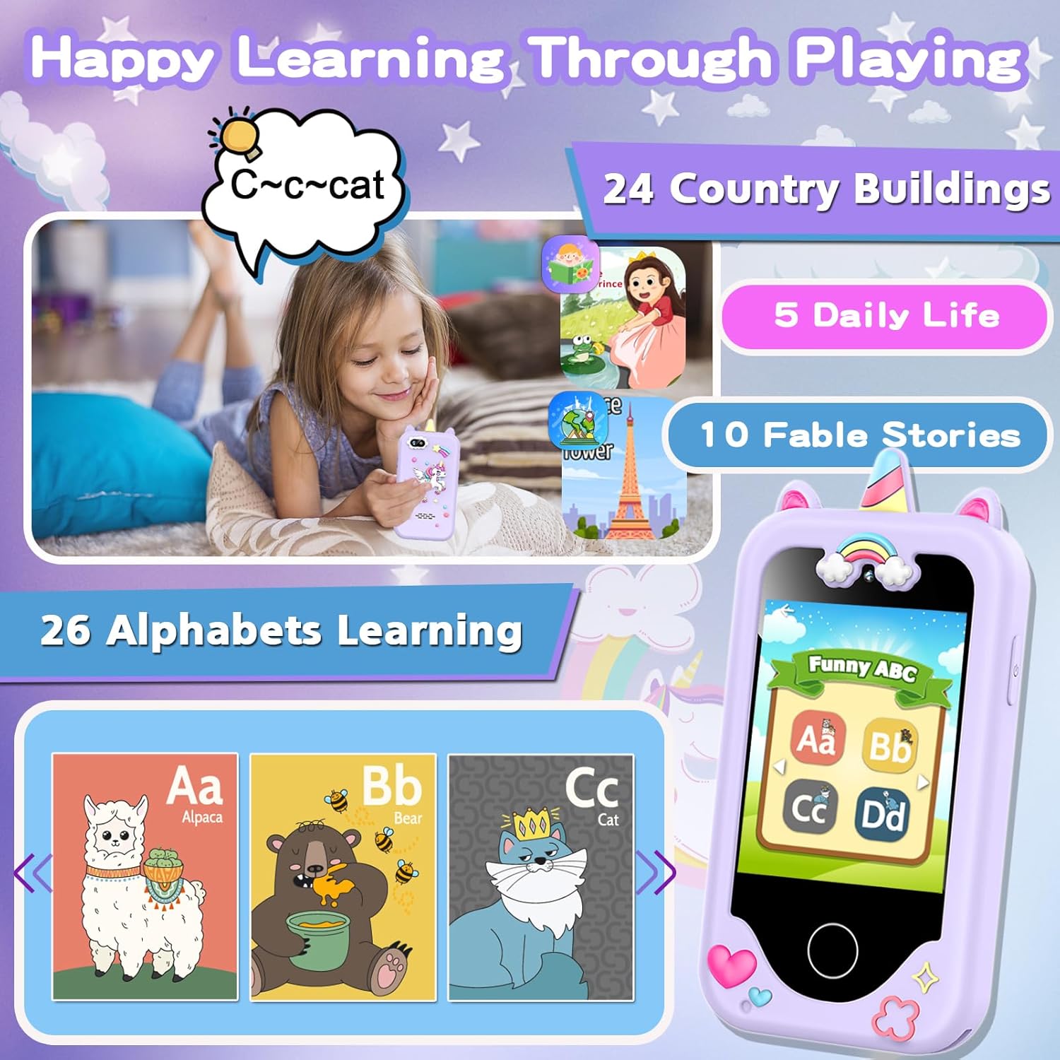 Thumbnail 3 de Luoba Kids Smart Phone for Girls – 2.8" Learning Toy Phone with Dual Camera and 8GB Card