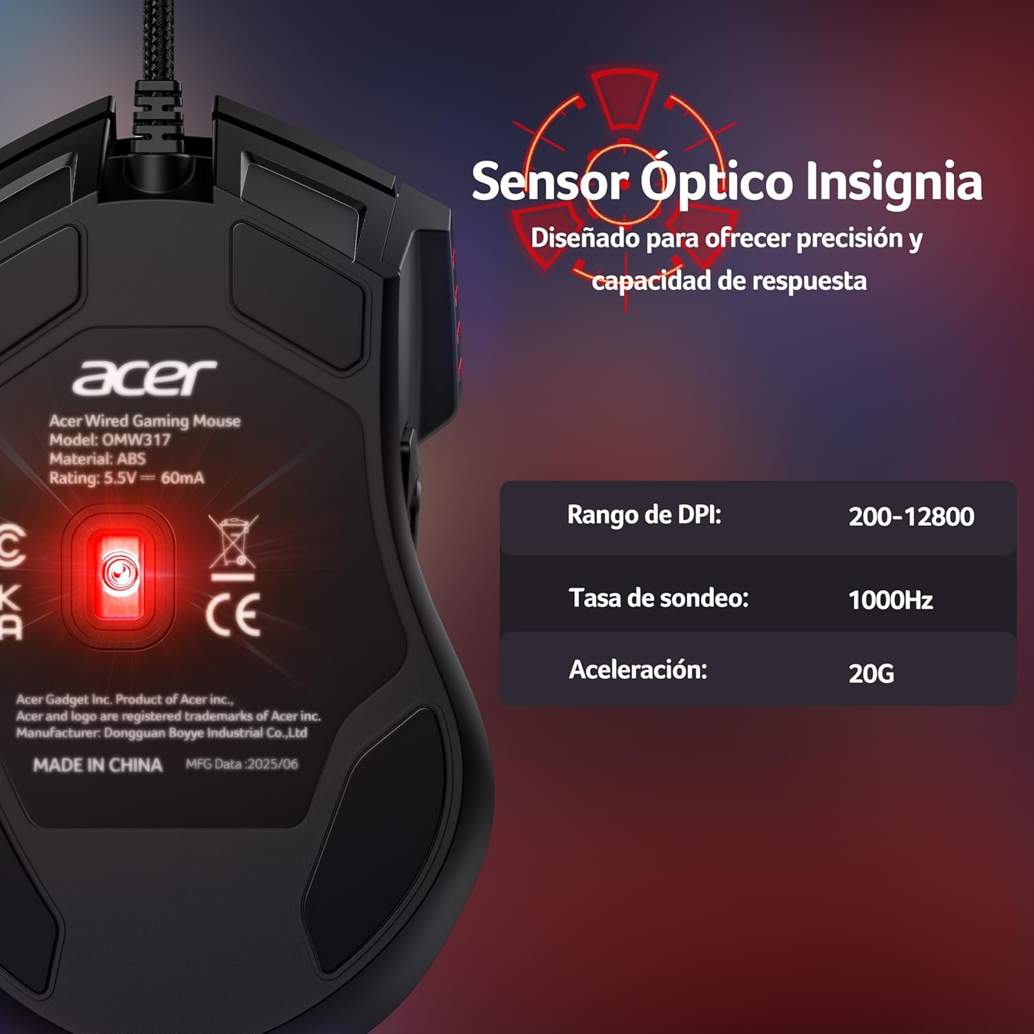 Thumbnail 1 de acer Ratón Gaming 12800DPI RGB Cable 🎮 Ergonómico 8 Botones