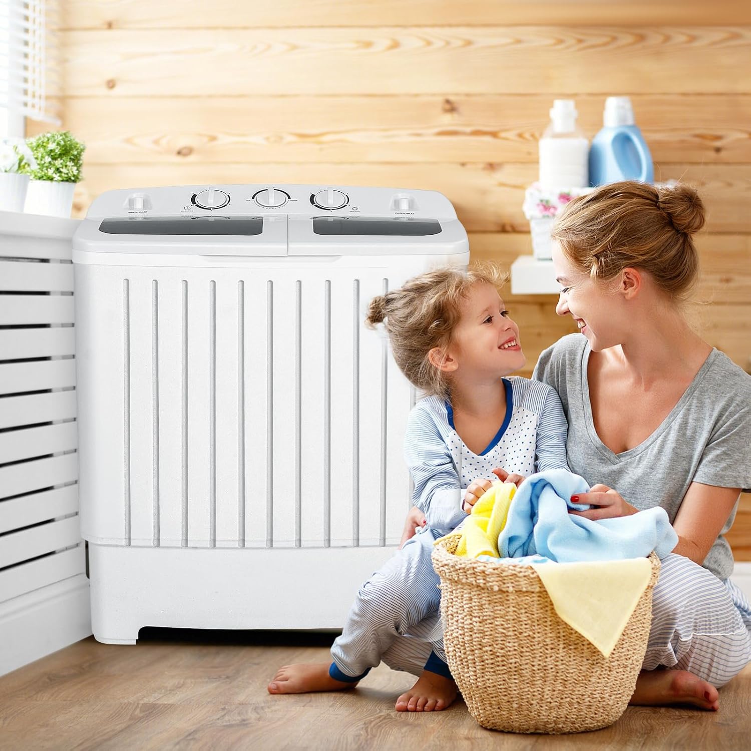 Detalle de COSTWAY 24961-CYPE Portable Twin-Tub Washer, 20 lb Capacity, Timer Controls