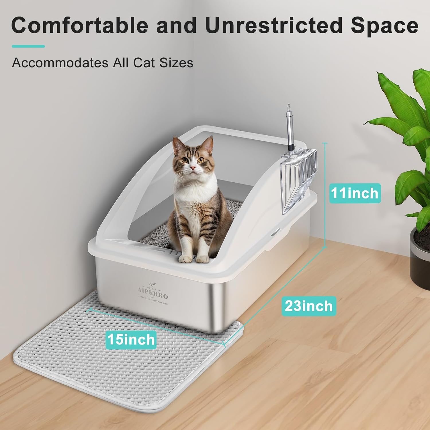 Detalle 2 de Stainless Steel XL Enclosed Cat Litter Box 🐱