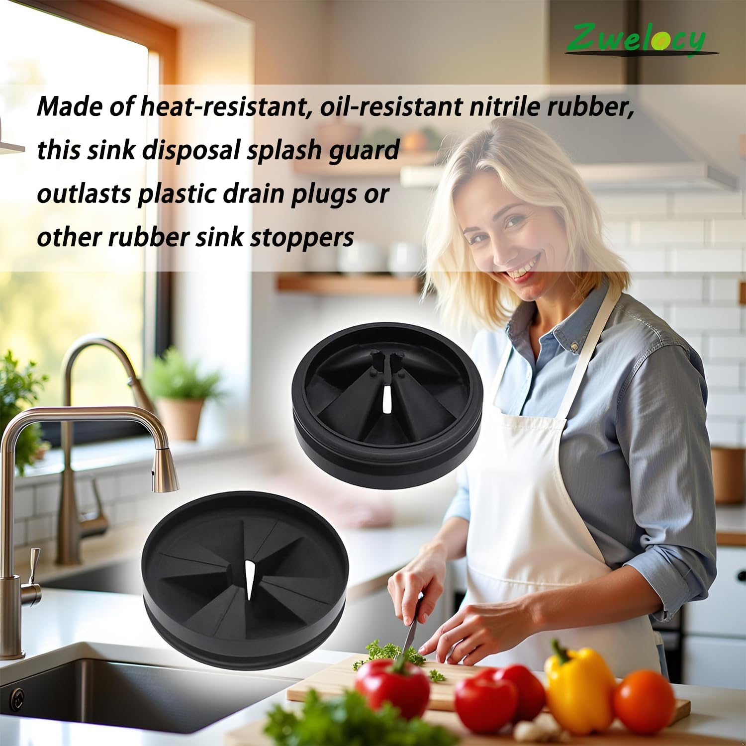 Detalle de Zwelocy QCB-AM Garbage Disposal Splash Guards, 3 3/8-Inch Rubber, 2-Pack