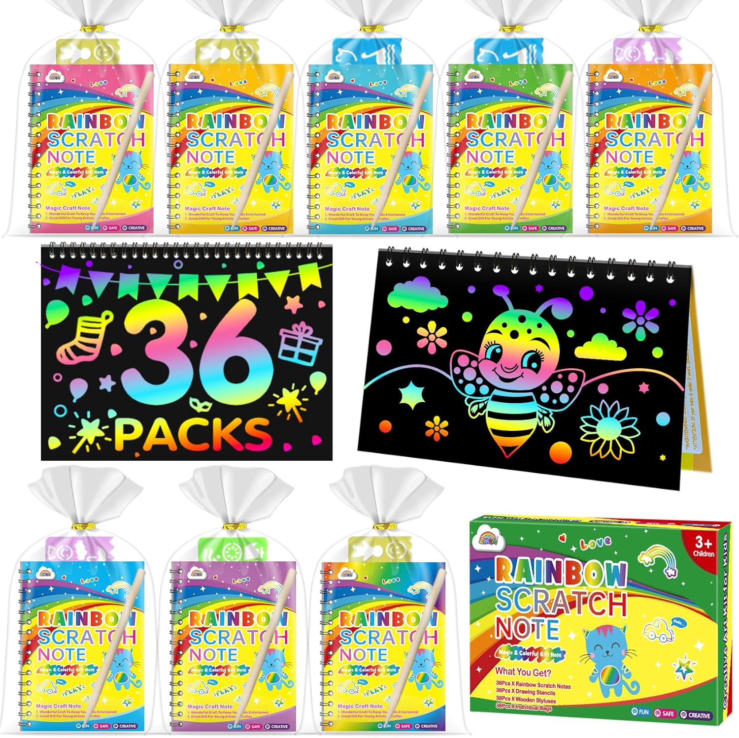 Thumbnail 6 de ZMLM Scratch Art Bambini, Set 24 Libri Regalo con Stilo in Legno e Accessori per Bomboniere