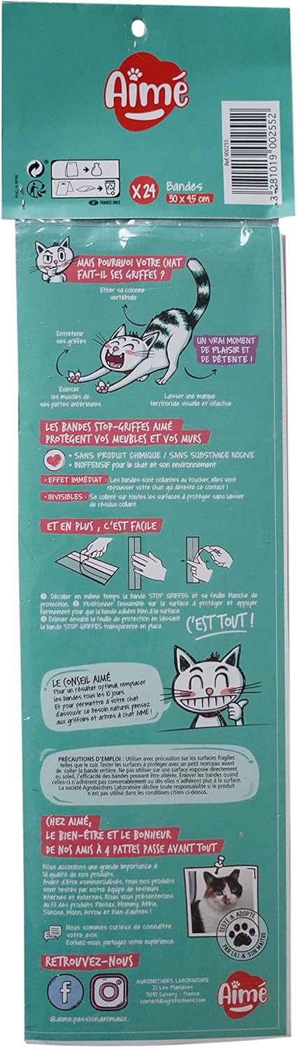 Detalle 2 de Aimé Stop'Griffes Double Bandes Adhésives anti-griffes pour chat (x24) – protection invisible pour intérieur