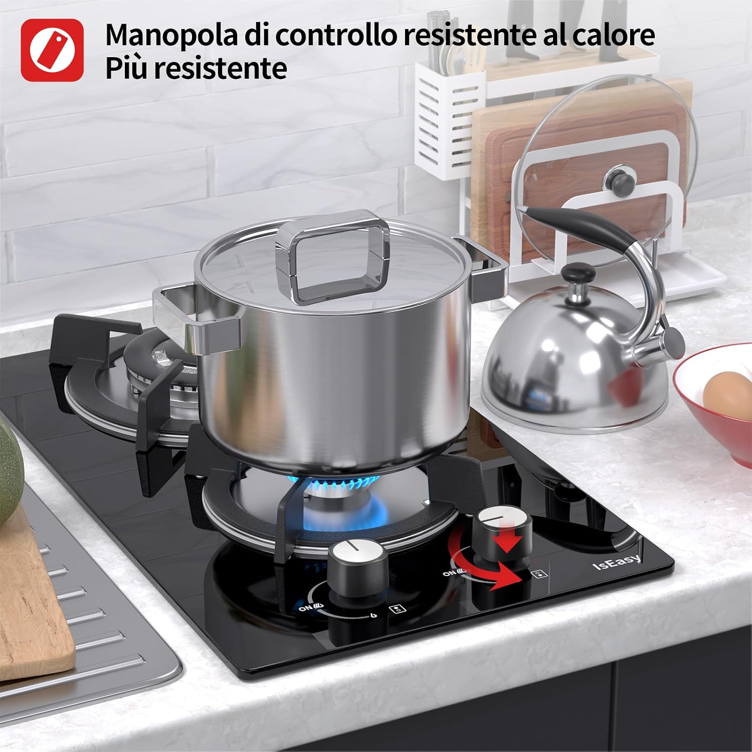 Thumbnail 2 de Piastra di cottura a gas a 2 fuochi in vetro temperato, incasso, sicurezza termocoppia