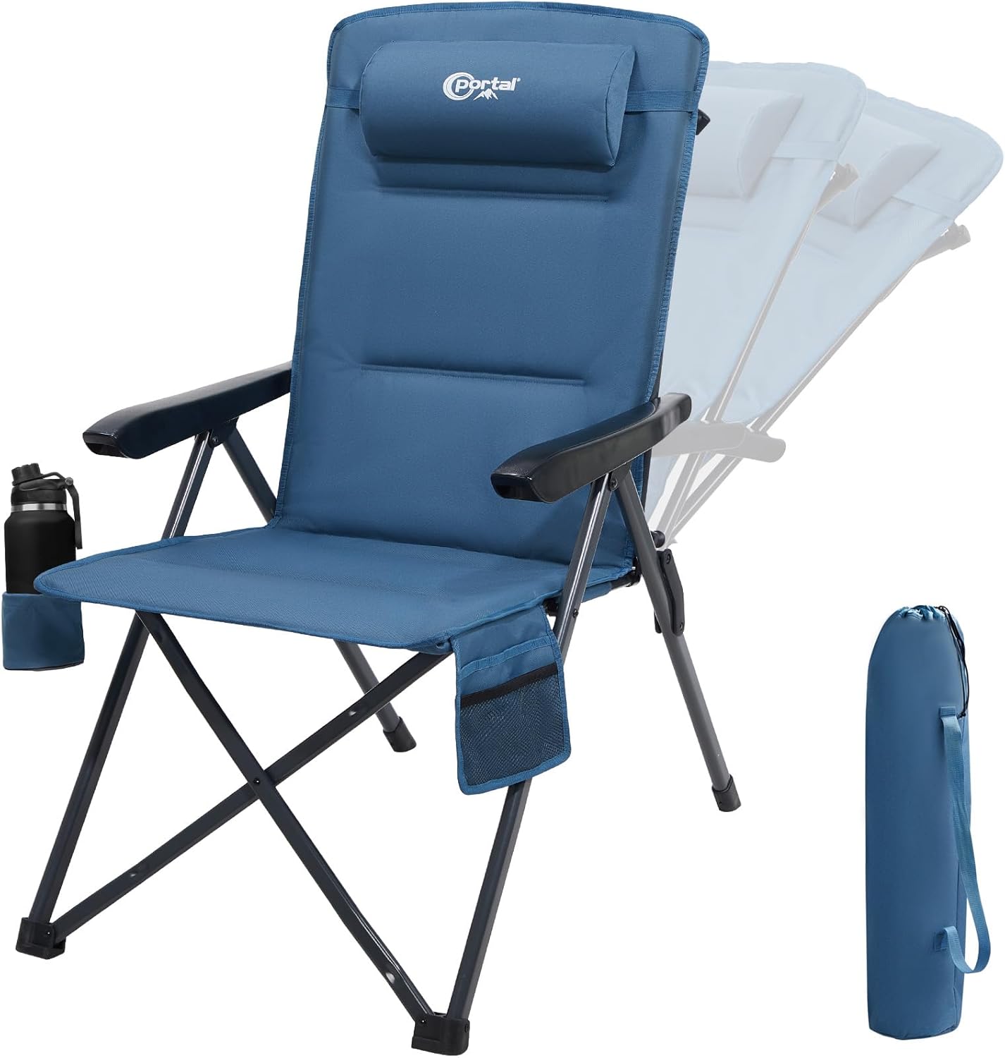 Detalle de Portal faltbarer Campingstuhl mit Rückenverstellung in 3 Positionen (bis 160 kg) – hohe Lehne für Garten, Balkon & Angeln