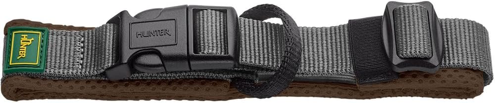 Detalle de Hunter Halsband Maldon – braun, atmungsaktives Mesh, leicht & verstellbar (Größe L, 45–55 cm, 2,5 cm breit)