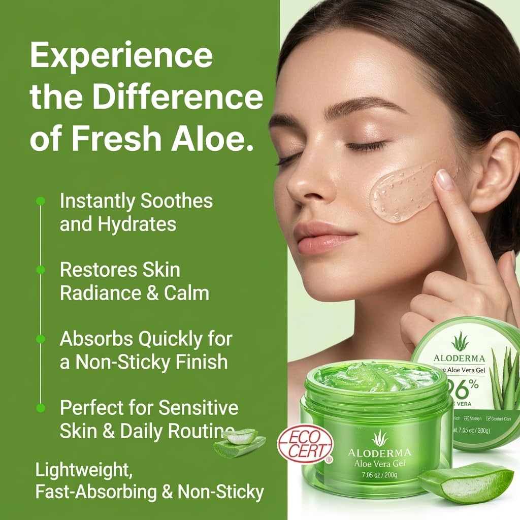 Detalle de Aloderma ALDG200 Aloe Vera Gel, 96% Organic Aloe, 7.05 oz
