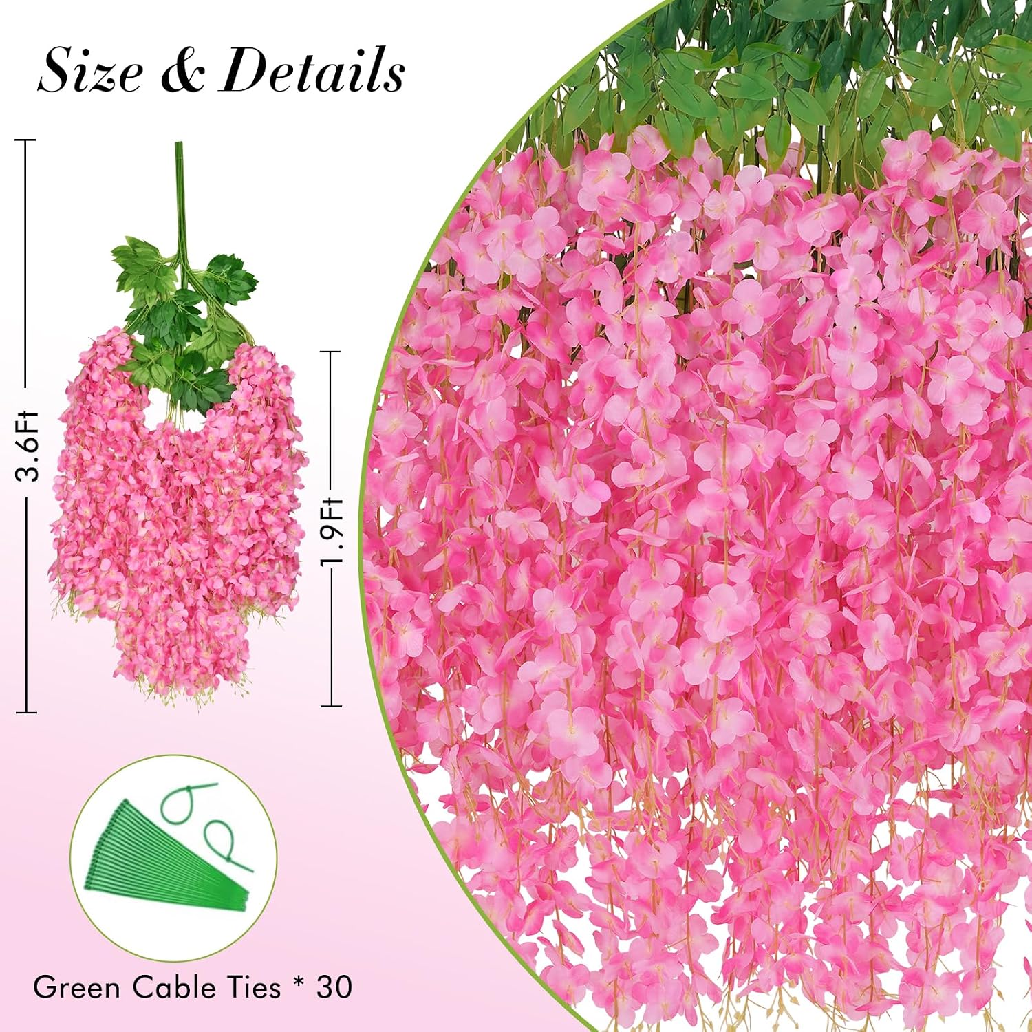 Detalle 2 de Waipfaru Artificial Wisteria Flowers, 12-Pack