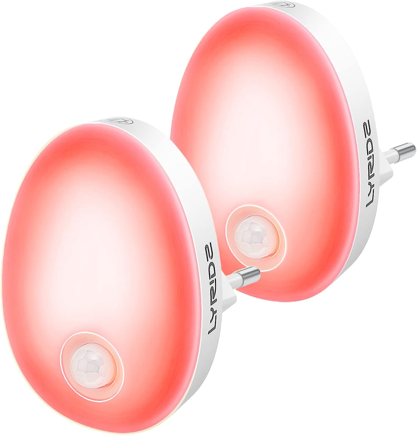 Detalle de Lyridz Nachtlicht-Steckdose mit Bewegungsmelder (dimmbar), Plug-in Rot – 2er-Set für Kinderzimmer, Flur & Küche