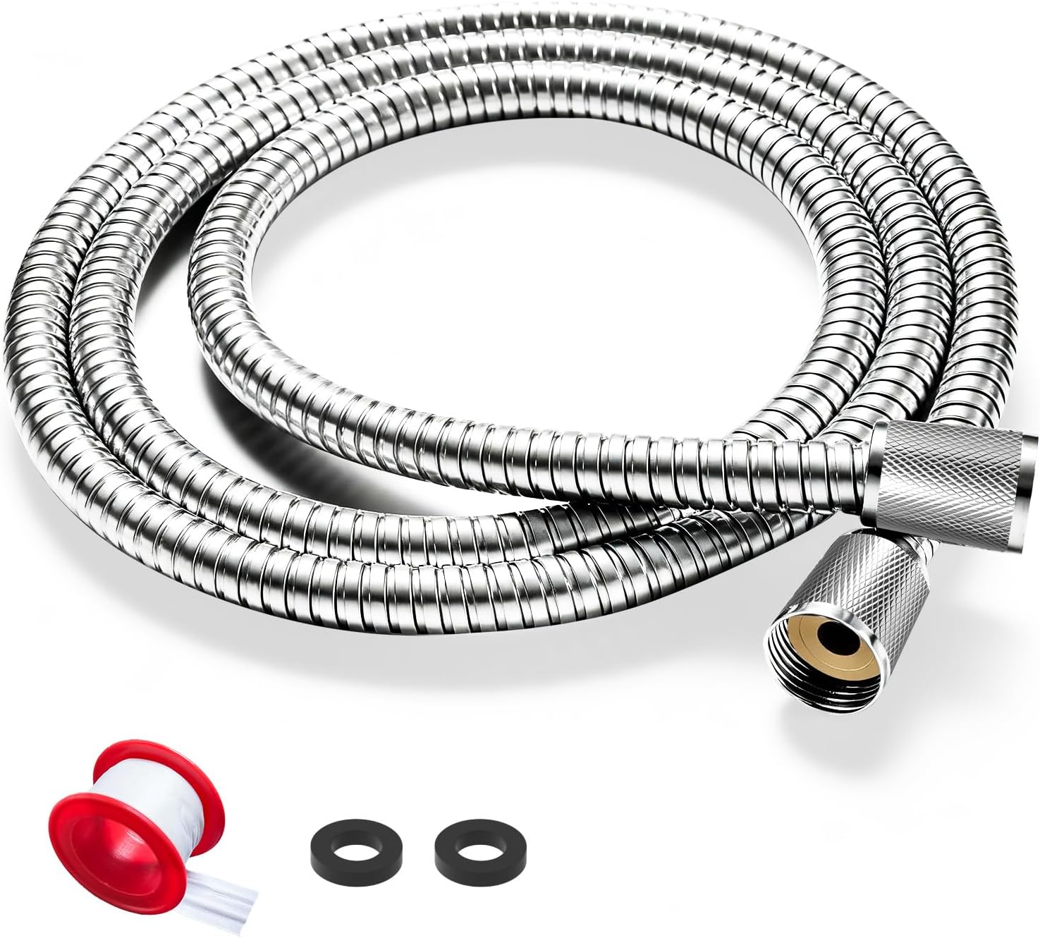 Detalle de FEELSO Stainless Steel Shower Hose 1.8m: Leakproof, Anti-Kink, High-Pressure Replacement