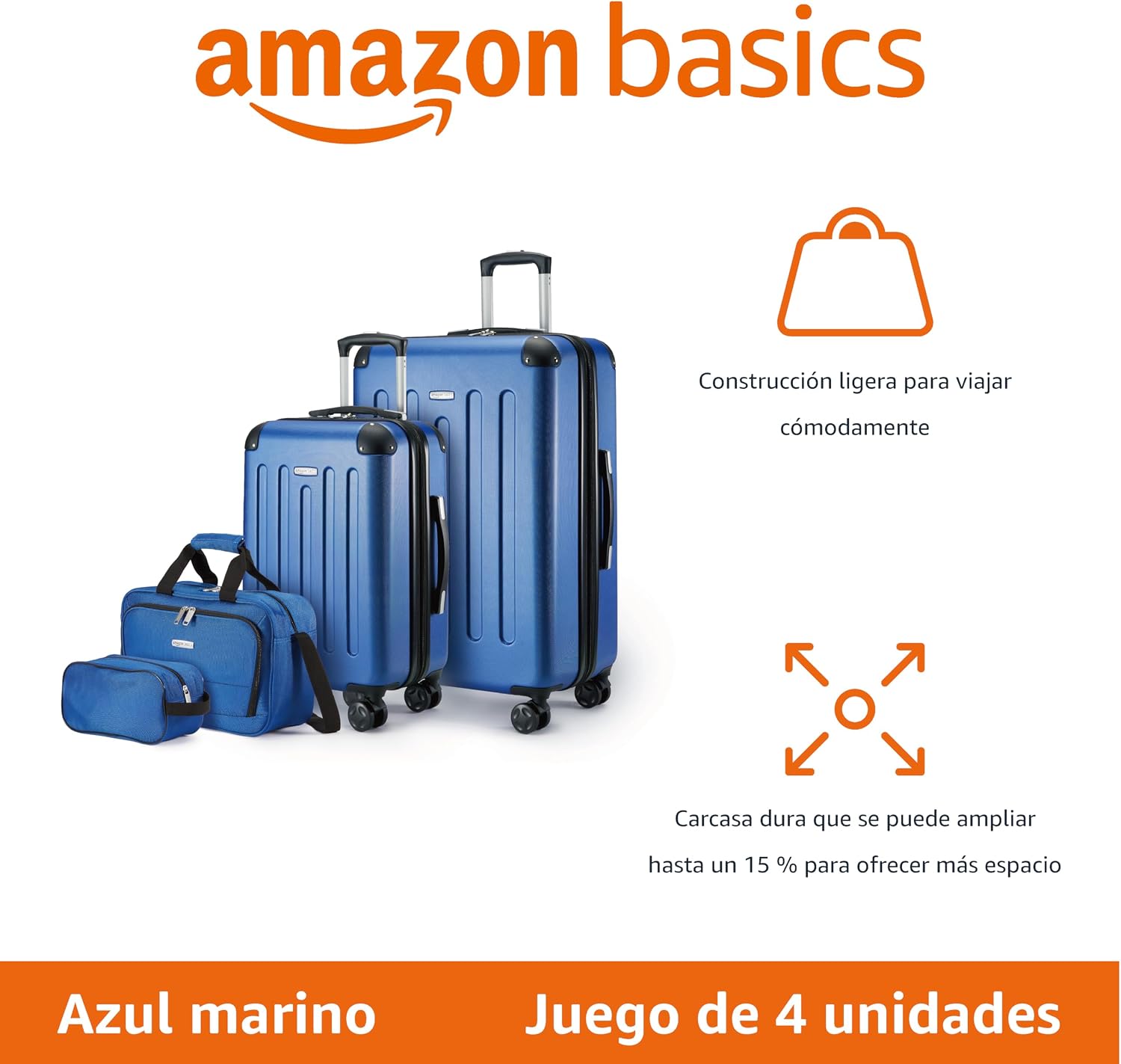 Thumbnail 1 de Amazon Basics Juego de 4 maletas rígidas con Ruedas ✈