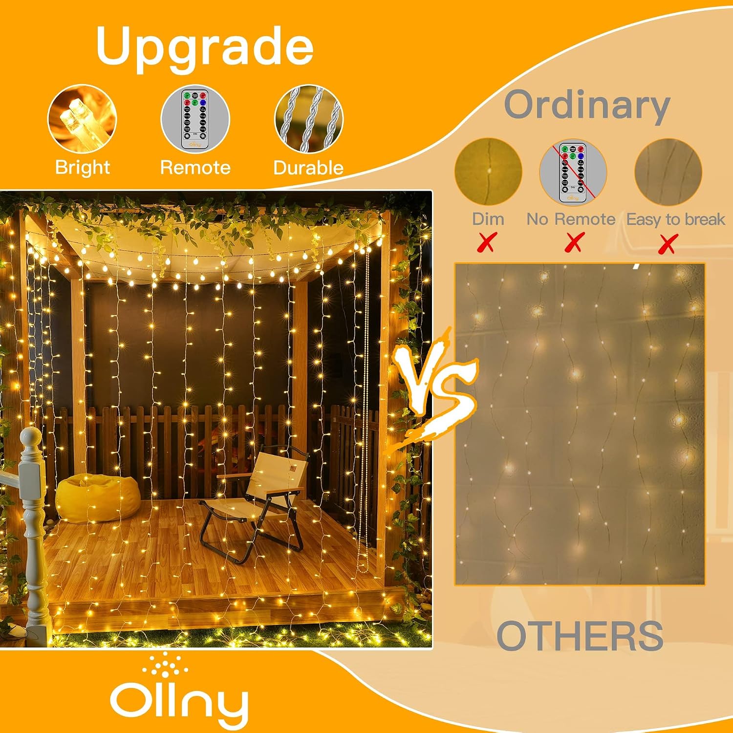 Detalle de Ollny Curtain Fairy Lights, 300LED 3m x 3m Waterfall Hanging String Lights