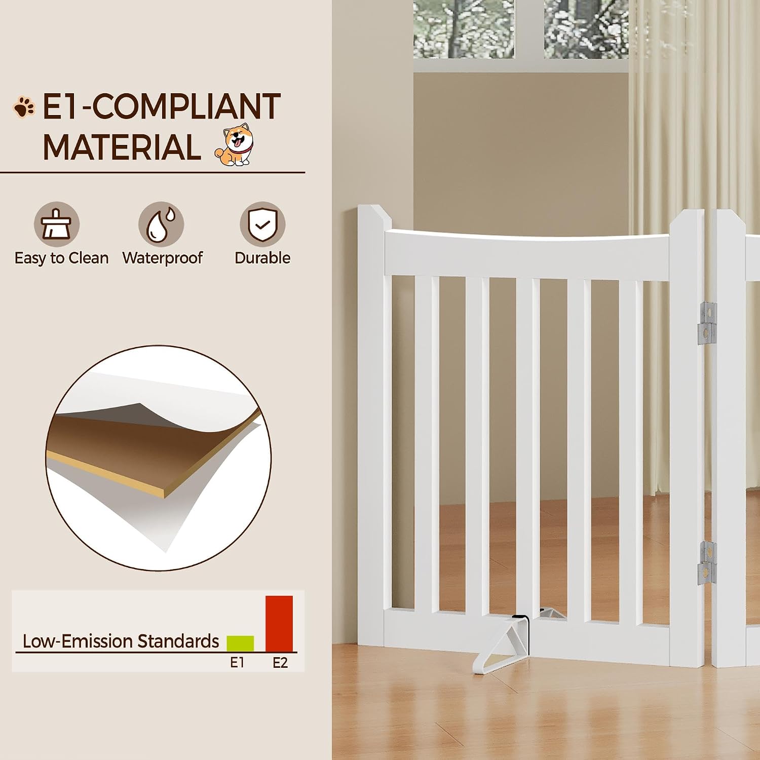 Thumbnail 3 de Yaheetech Wooden 3-Panel Indoor Pet Gate with Freestanding Design