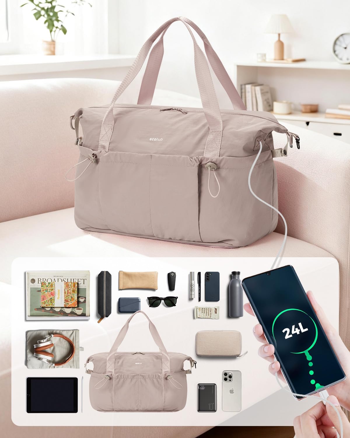 Detalle de ECOHUB 24L Underseat Carry On Bag for Ryanair – Recycled, Water-Resistant & Lightweight