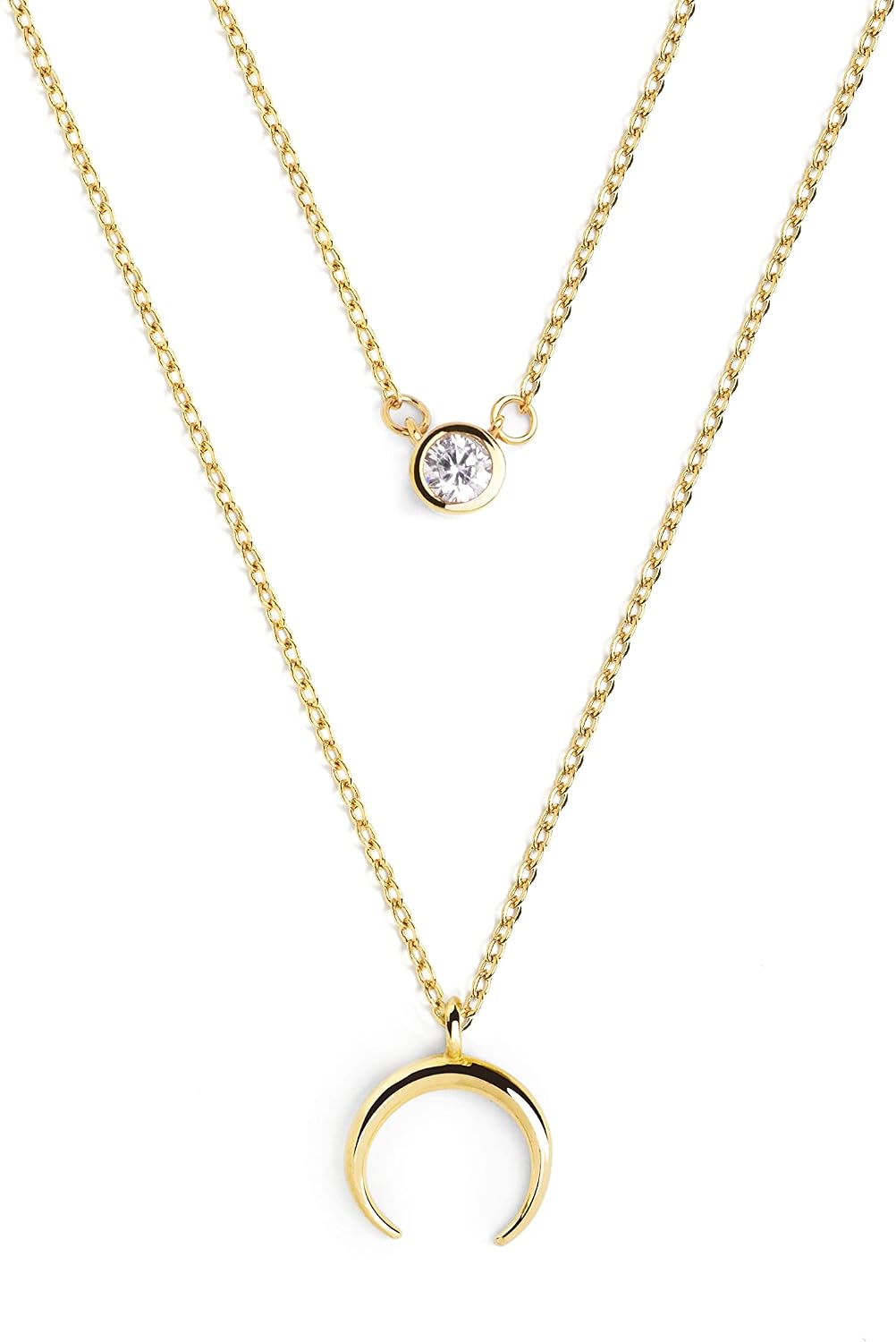 Detalle de SINGULARU Set 2 Collane Diamond + Mini Moonset in Argento 925 placcato oro 18K
