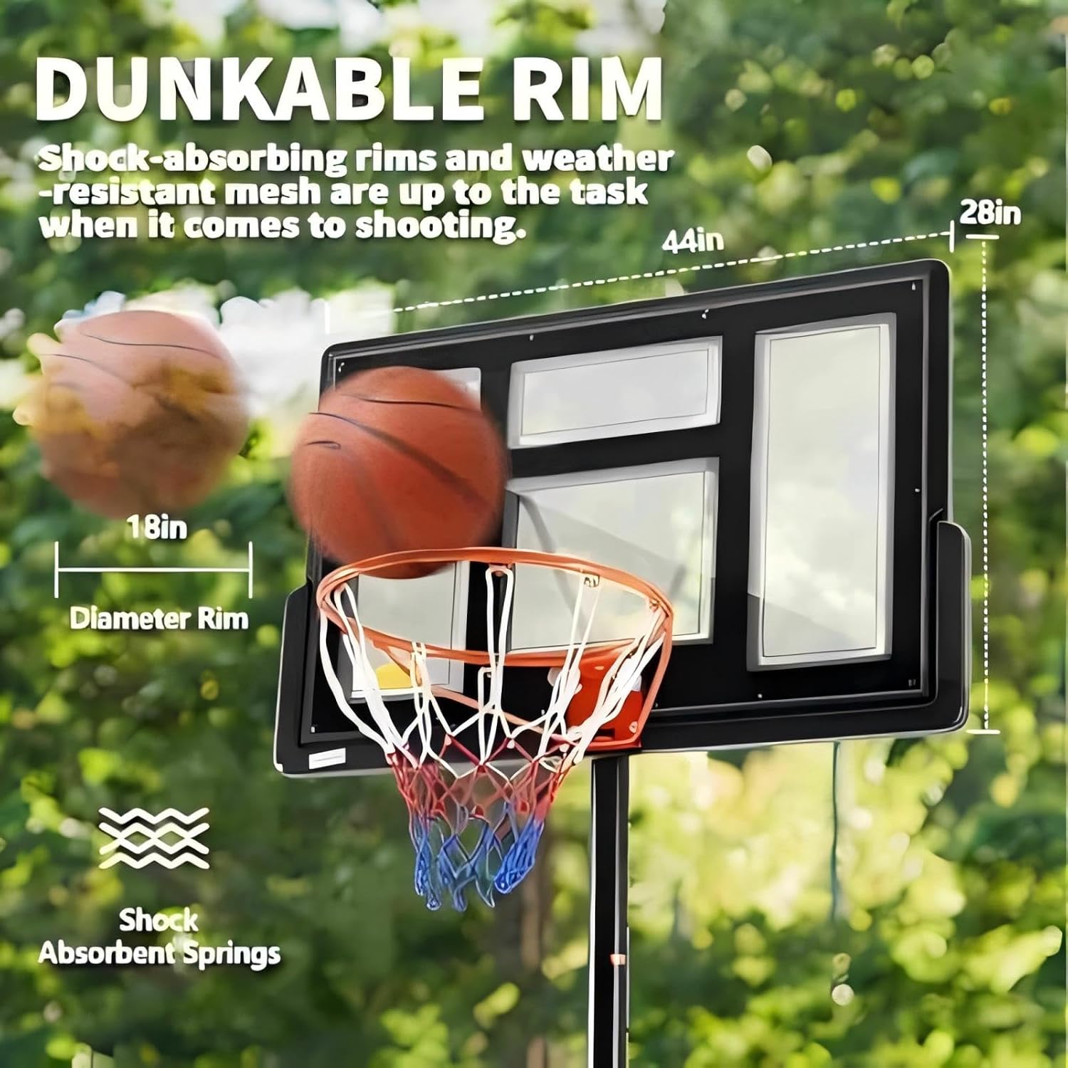 Detalle de DUMOS 6.1-10FT Adjustable Portable Basketball Hoop with 44-Inch Backboard