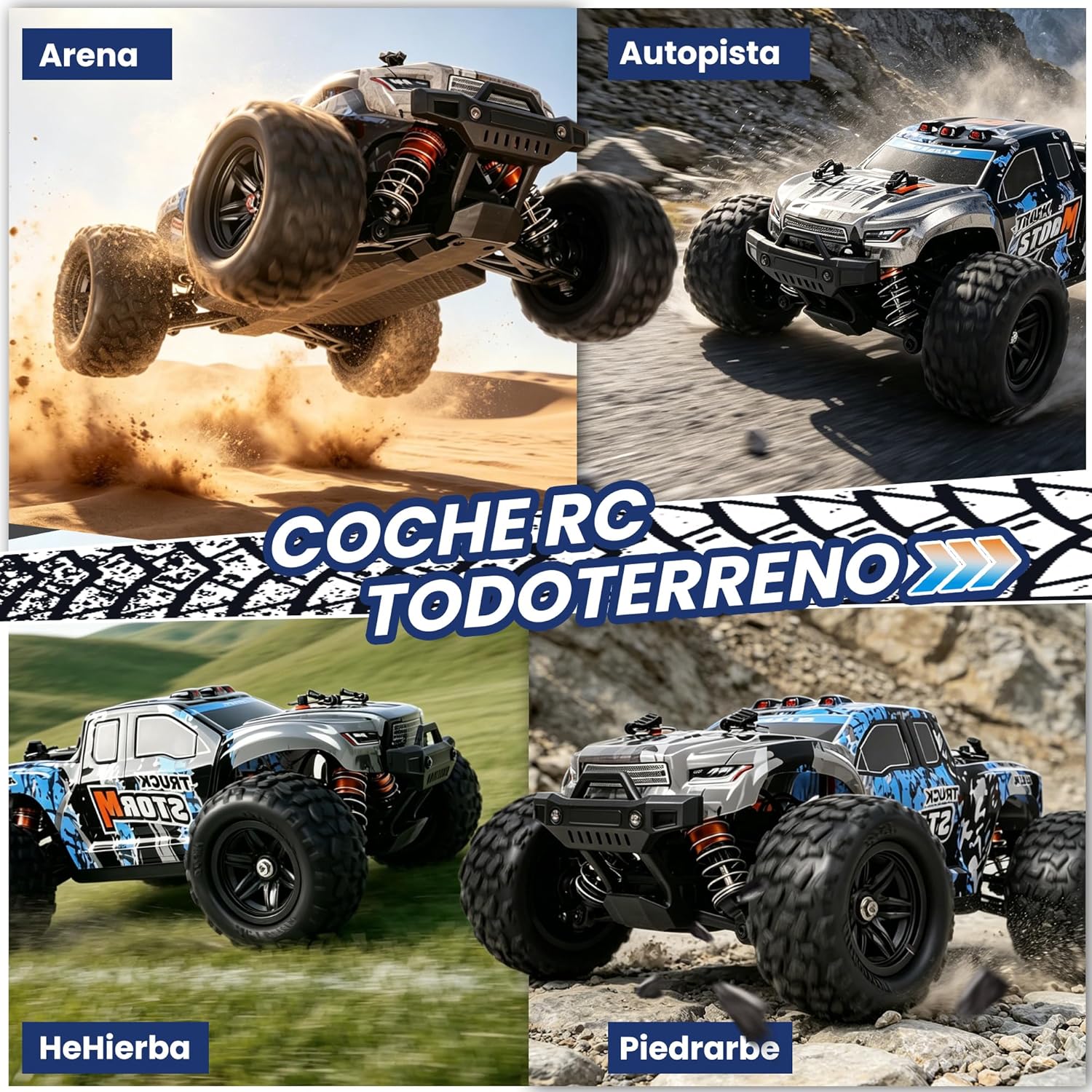 Detalle de JOYTREKY Voiture TéLéCommandéE - 1:18 4WD tout-terrain (40 km/h) avec 2 batteries—Bleu