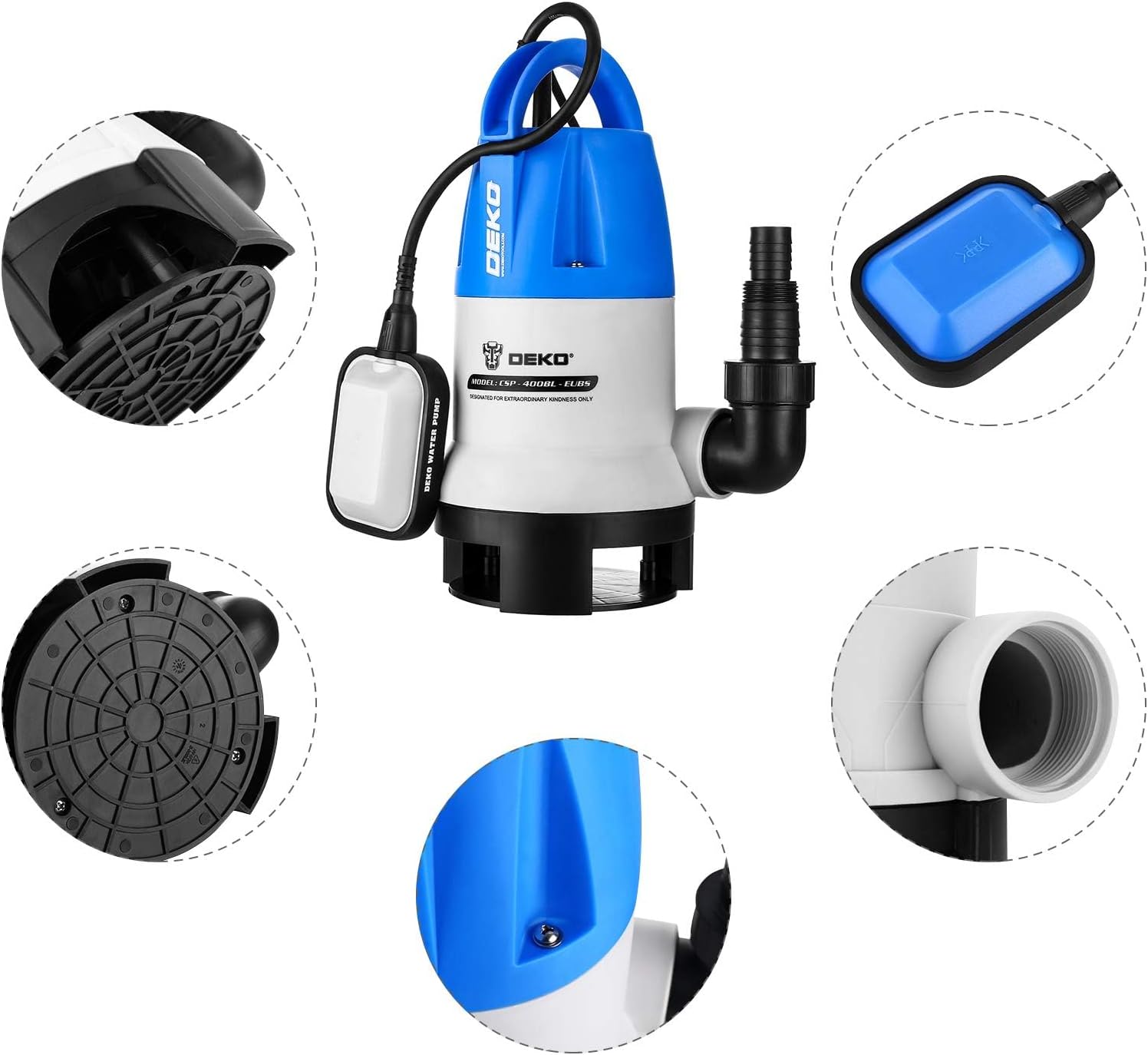 Thumbnail 3 de DEKO Pompa sommergibile portatile 400W 8000 L/h con galleggiante—scarico per vasca, piscina e laghetto