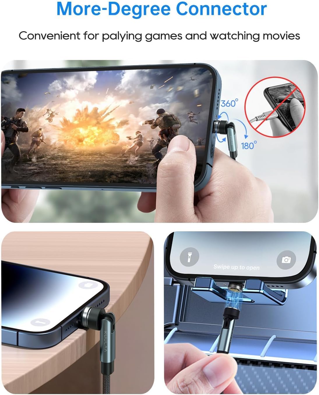 Thumbnail 4 de Kuulaa magnetische 3-in-1-oplaadkabel van 1 m, draaibaar en tot 3 A