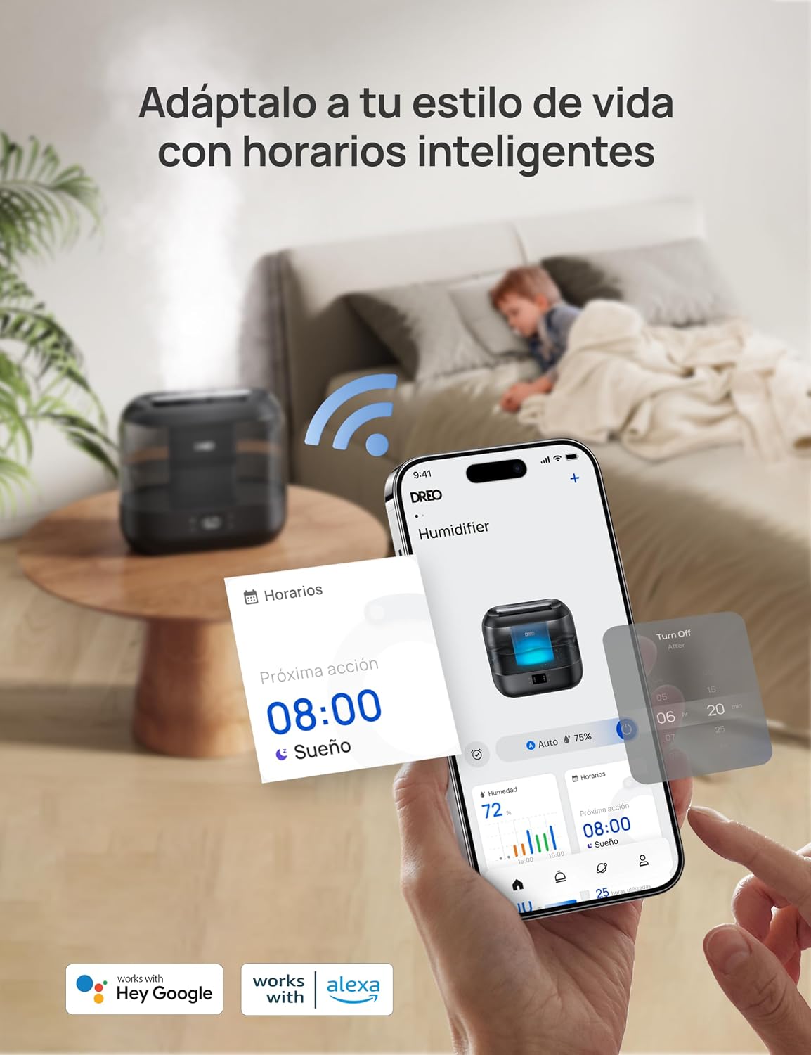Detalle de Dreo humidificador inteligente para dormitorio con vapor frío de 4L, luz nocturna y control por app/Alexa