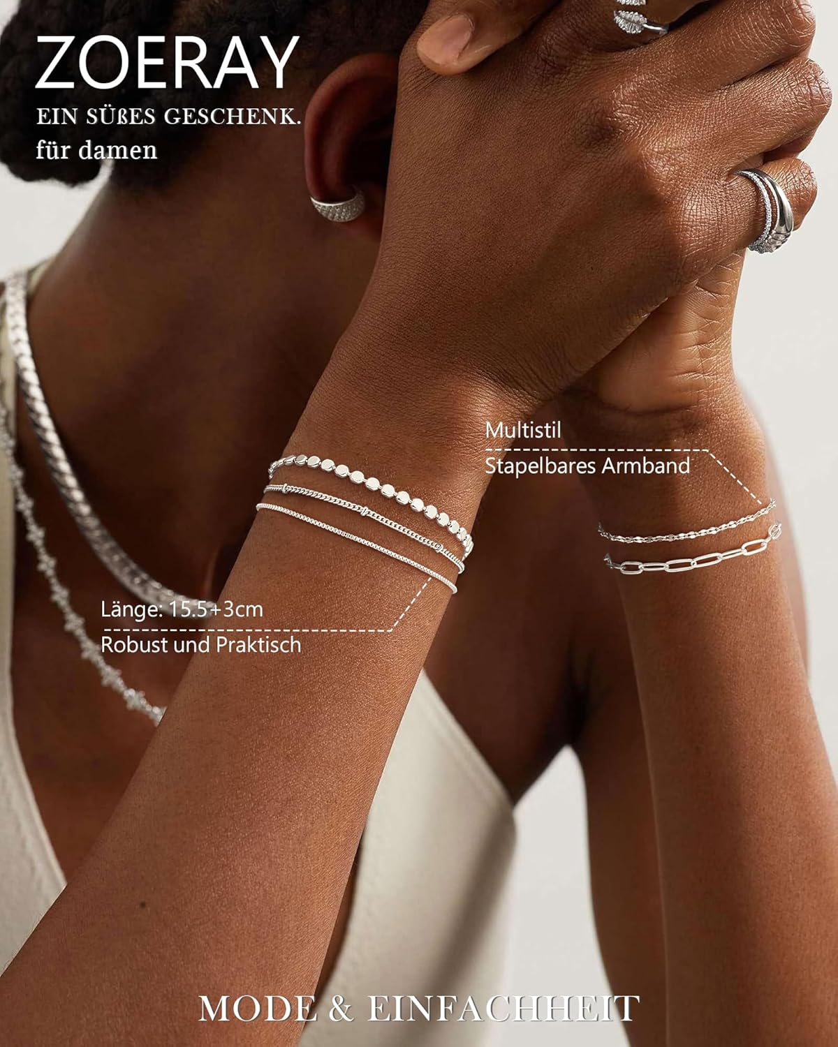 Thumbnail 2 de ZOERAY Armband Damen Set Gold/Silber – wasserfest, 18K vergoldet, verstellbar, stapelbar