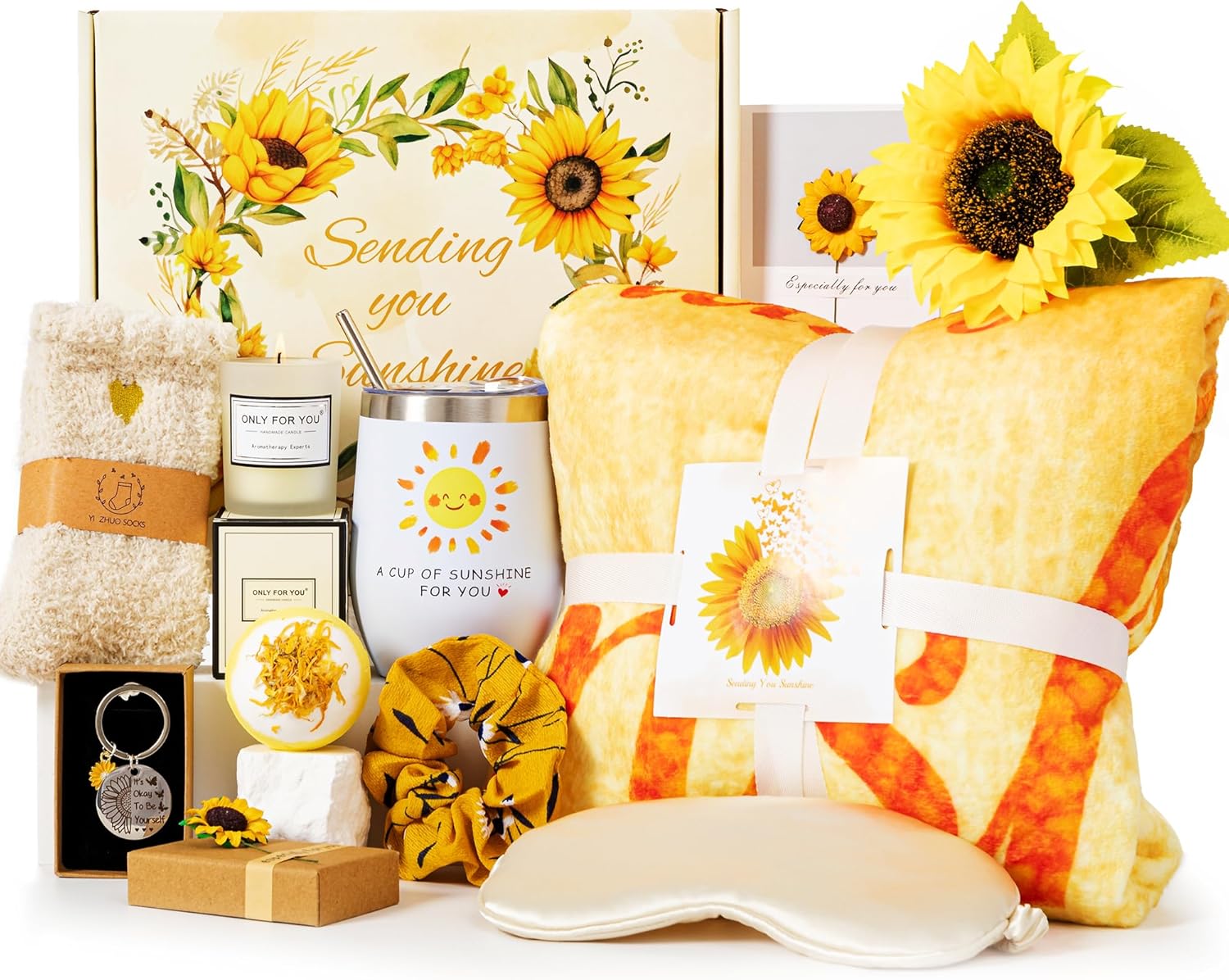 Pamper Gifts for Women: Sunlit Self-Care Gift Box with Luxury Throw and Spa Essentials