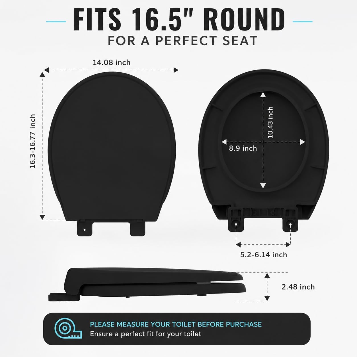 Detalle de Meydrdou CCP004 Black Round Toilet Seat with Soft-Close PP Lid