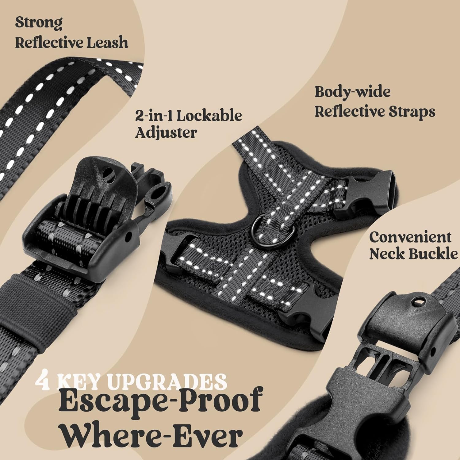 Detalle de Rabbitgoo Cat Harness and Lead Set (Medium–Large) – Escape-Proof, Easy-On Vest Harness with 1.5m Lead