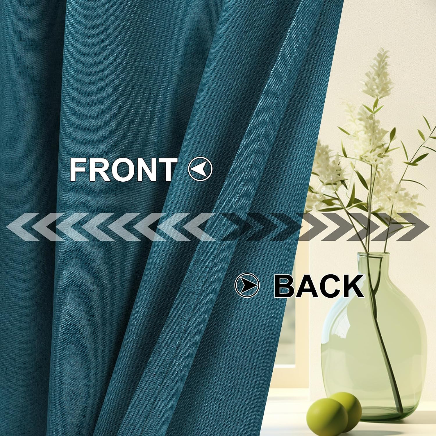 Detalle de YSTELLAA Rideau 100% occultant lot de 2, 140×240 cm effet lin (anti-froid, anti-chaleur, anti-bruit) avec œillets, vert