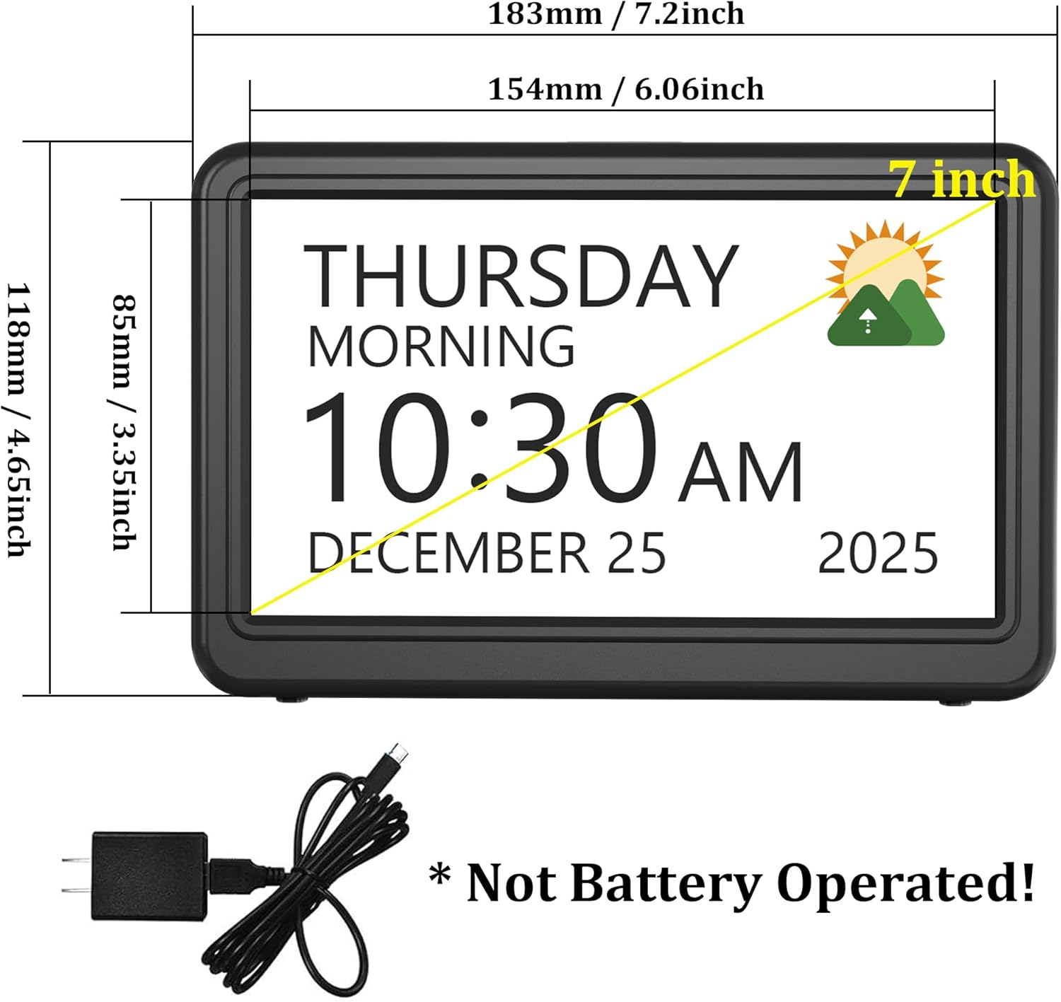 Thumbnail 5 de 7" Day and Date Clock with 20 Alarms