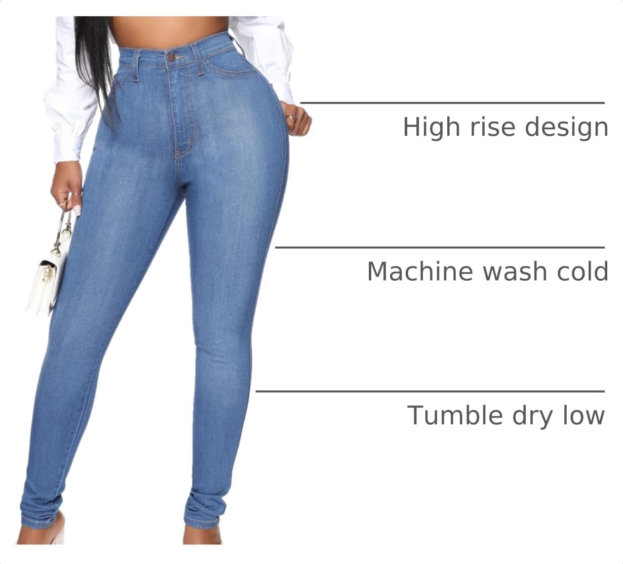 Detalle 2 de KUNMI Womens Classic High Waisted Skinny Stretch Butt Lifting Jeans (Slim Fit Denim Pants)